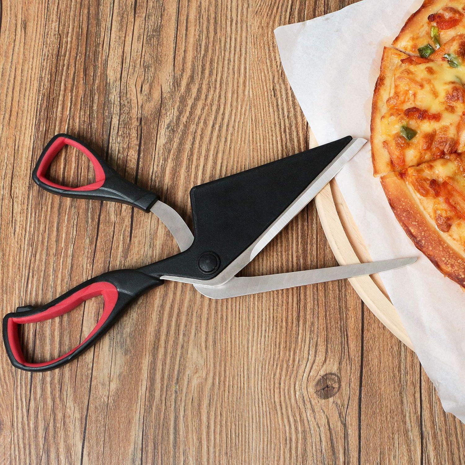 Pizza Scissors, Pizza Cutter, Ultra Sharp Detachable Blade with a Tray, Ergonomic Soft TPR Grip, 10.3Inch, Black&Red