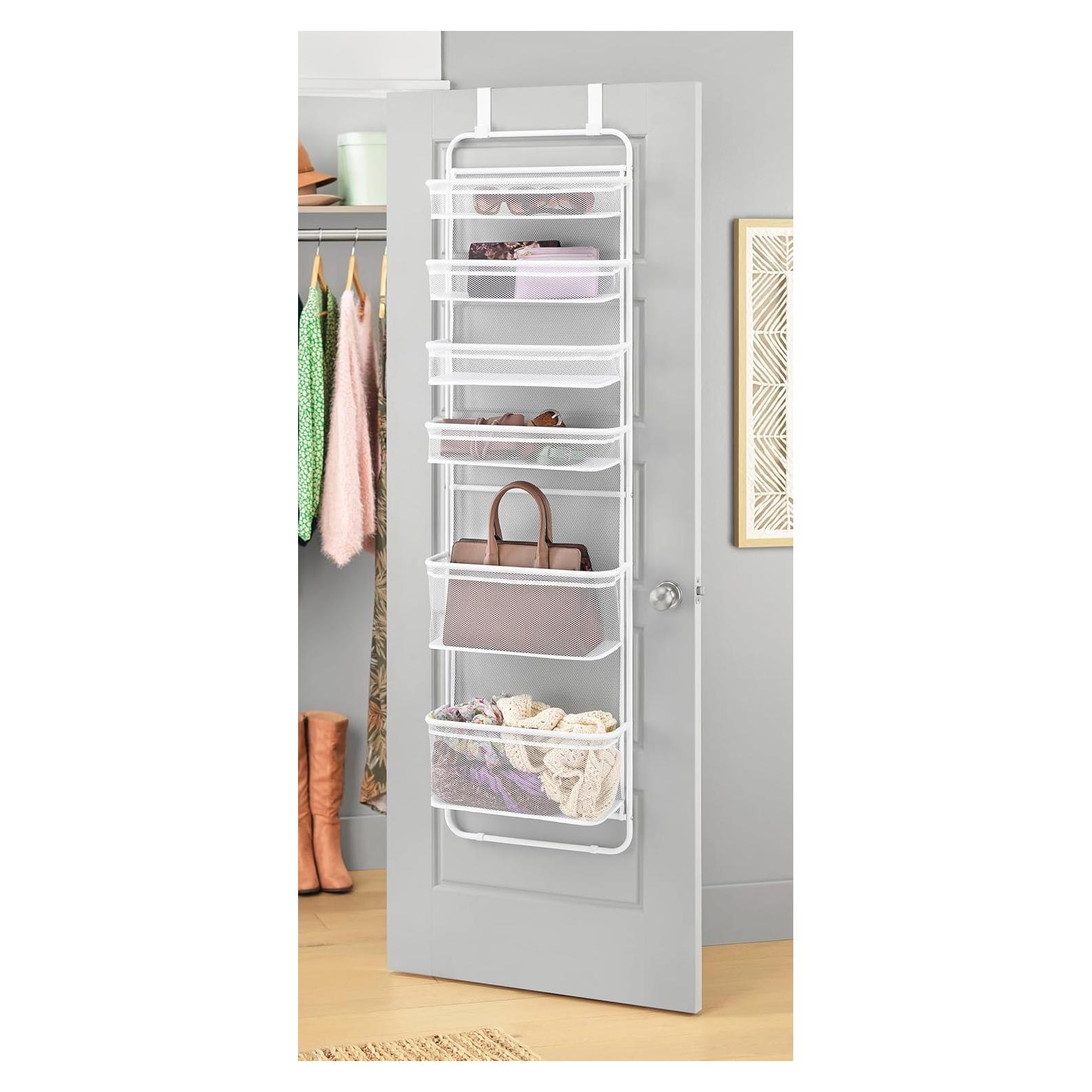 Organizador sobre la puerta Whitmor - 6 estantes - Metal y malla - Blanco