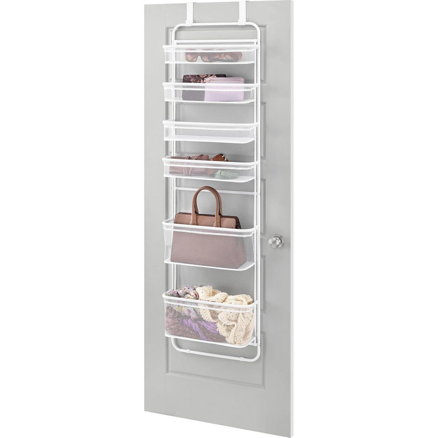 Organizador sobre la puerta Whitmor - 6 estantes - Metal y malla - Blanco