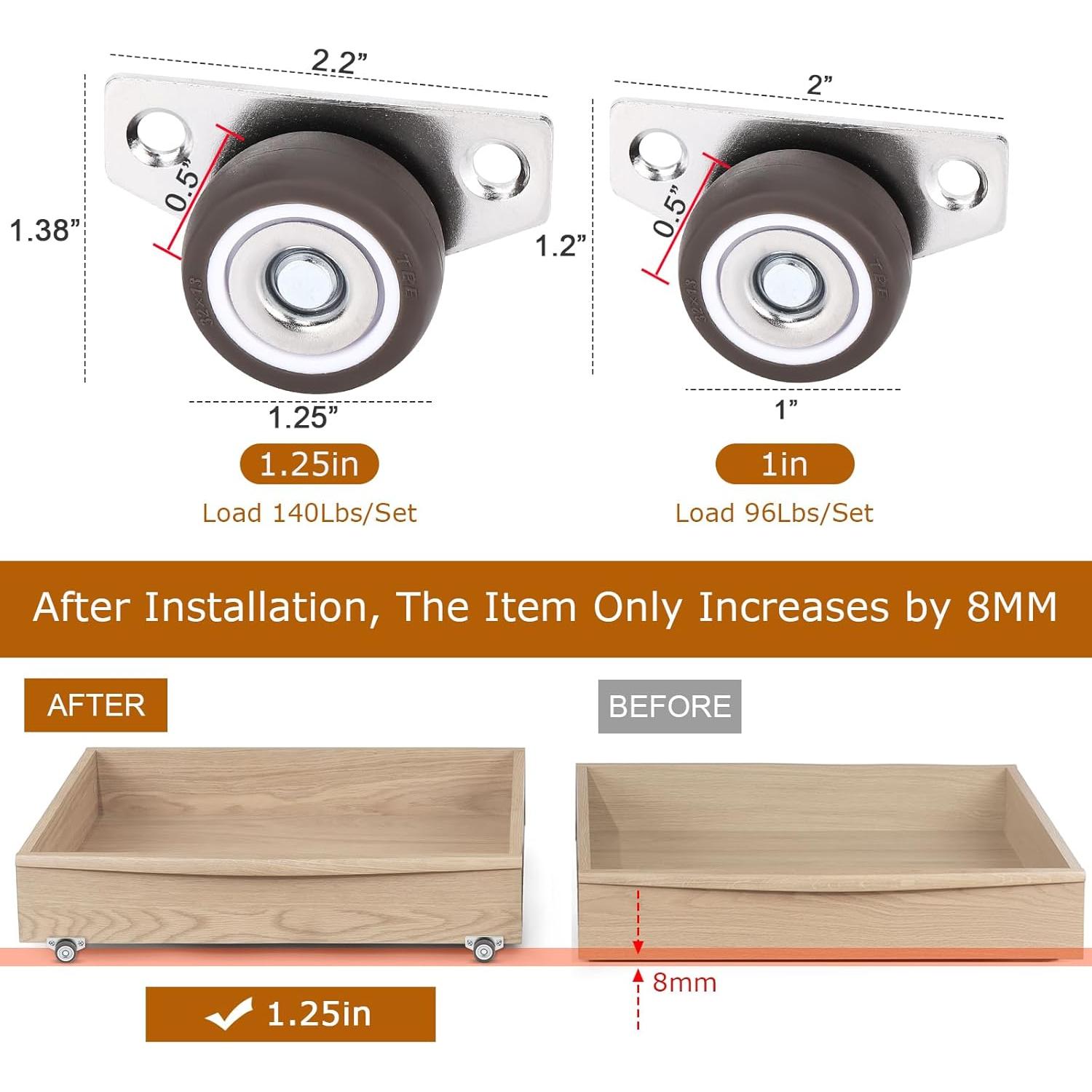 Ruedas de Caster ZUOFANG 3.18 cm Juego de 4 para Muebles