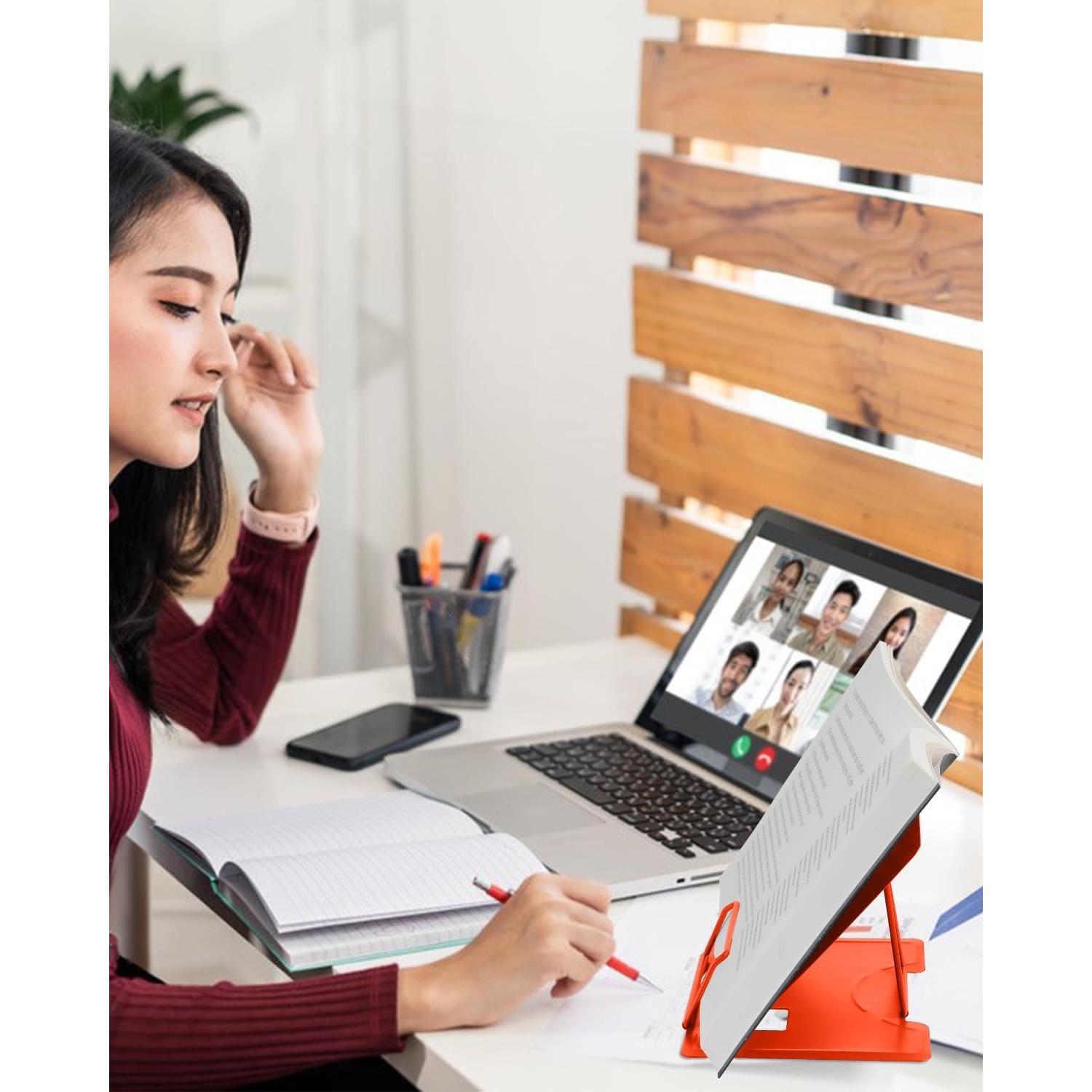 Soporte de Libro Ajustable MSDADA de Metal Naranja Plegable