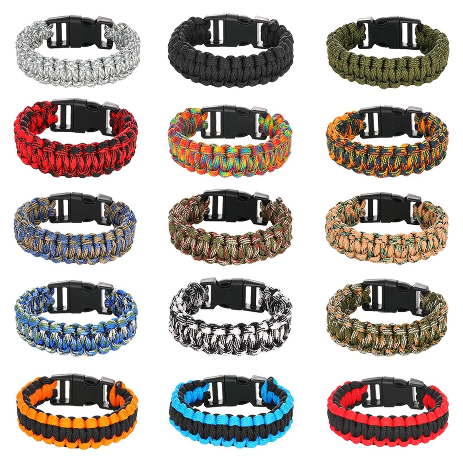 15 Pulseras Paracord de Supervivencia para Niños y Hombres