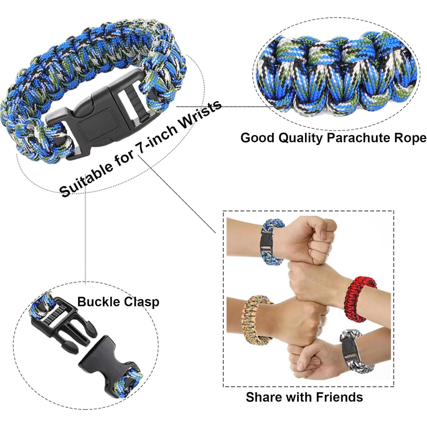 15 Pulseras Paracord de Supervivencia para Niños y Hombres
