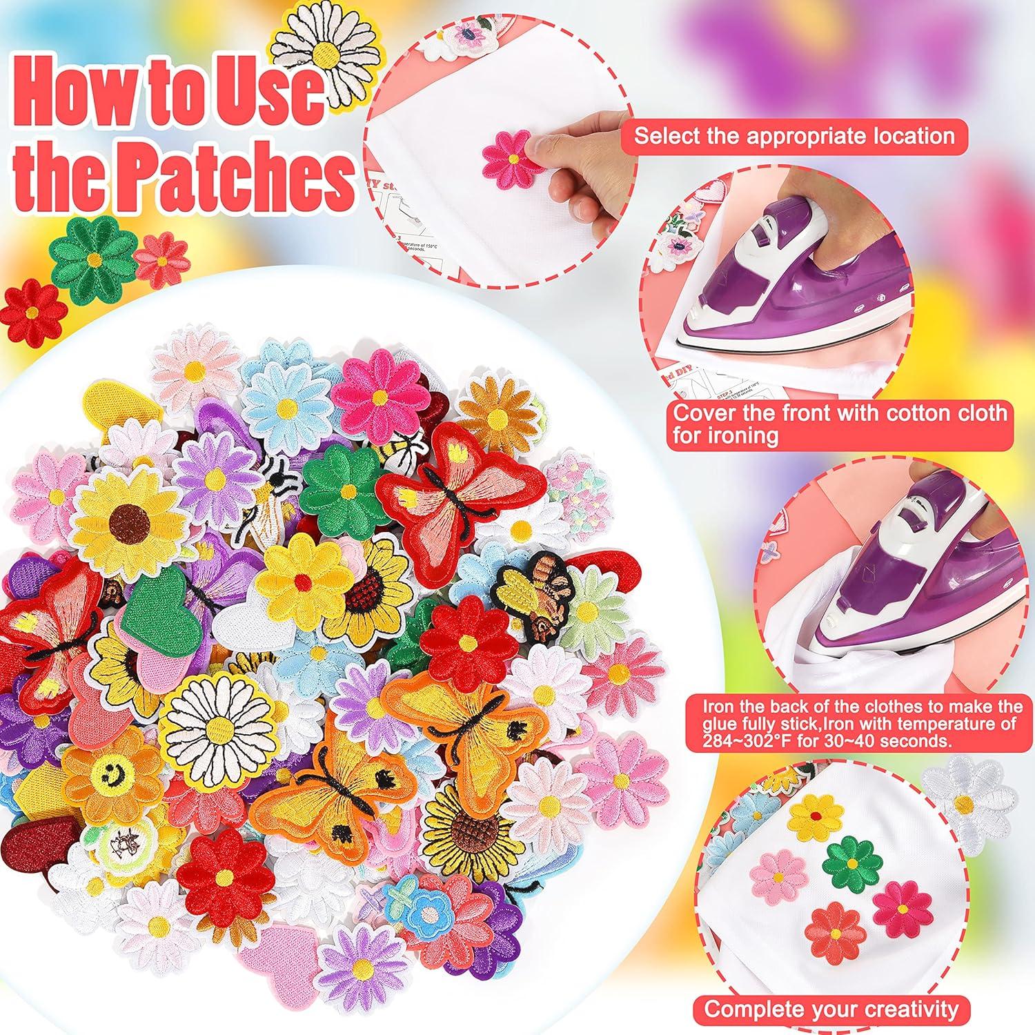 Parches de Hierro NICEVINYL 120PCS Bordados Coloridos para Ropa