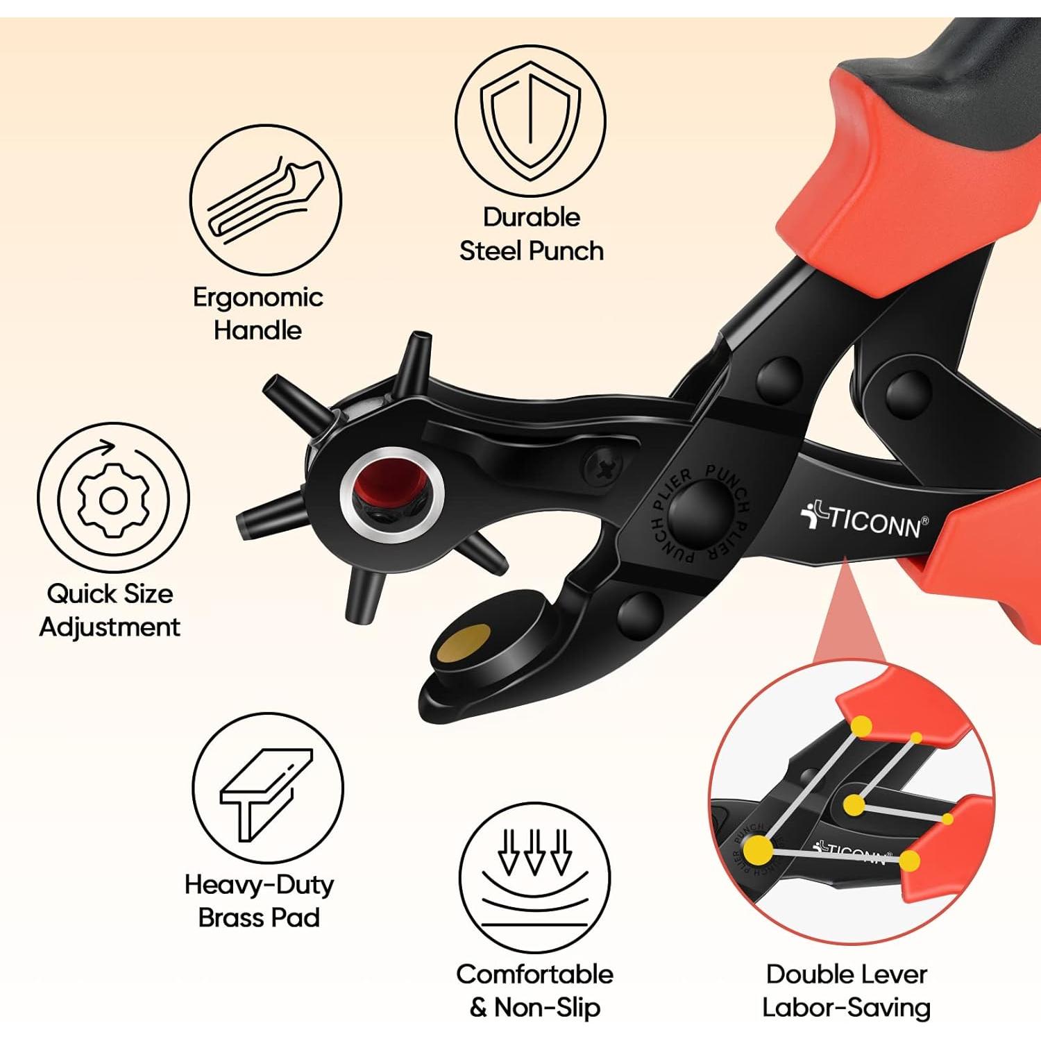 Juego de Perforación de Agujeros de Cuero TICONN - 6 Tamaños