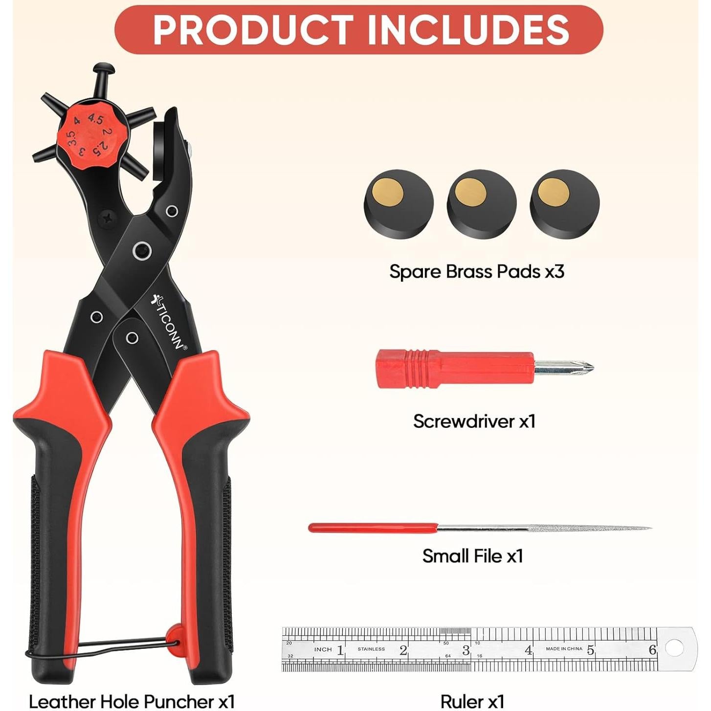 Juego de Perforación de Agujeros de Cuero TICONN - 6 Tamaños