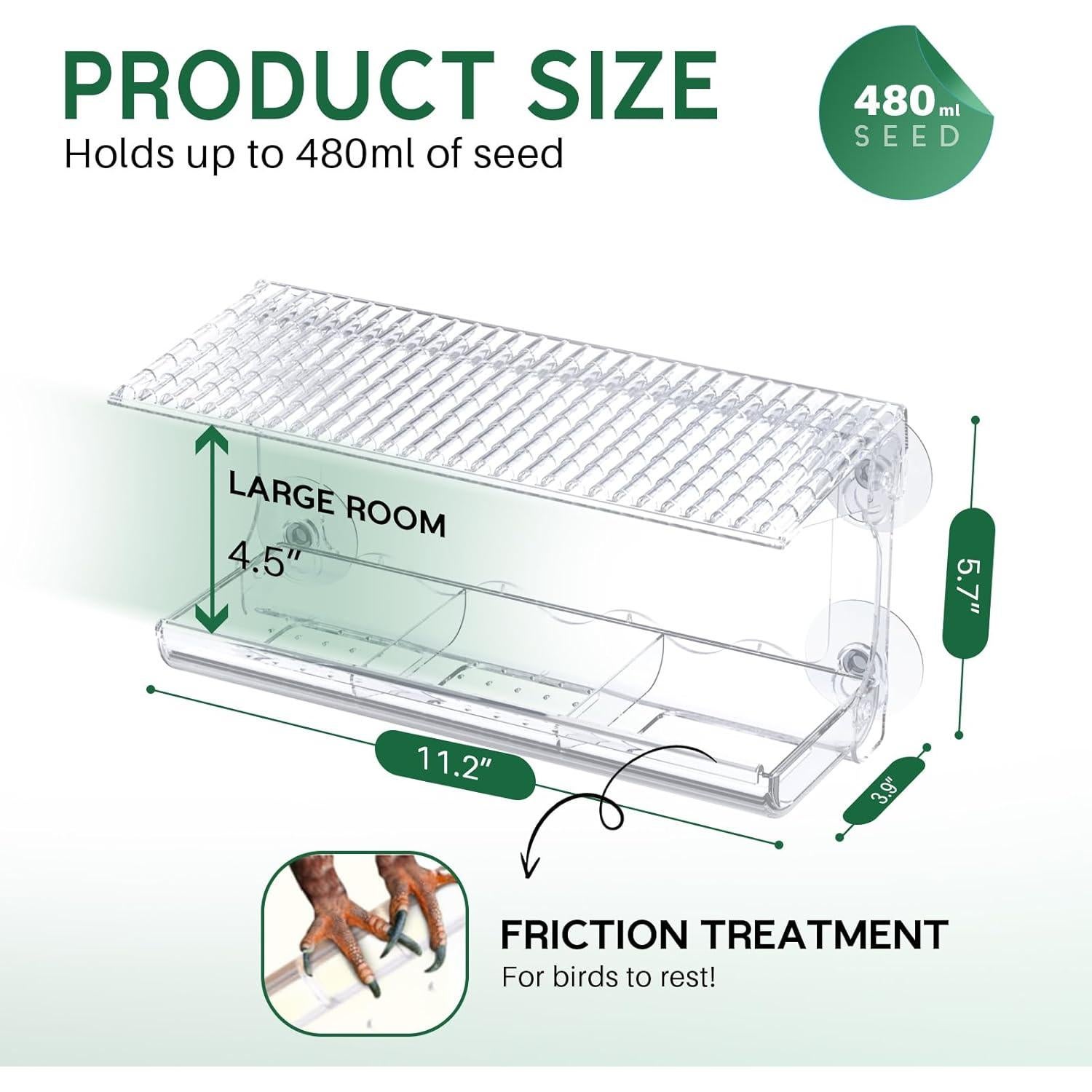 Comedero para Aves de Ventana SUNALLY 0.48L Transparente