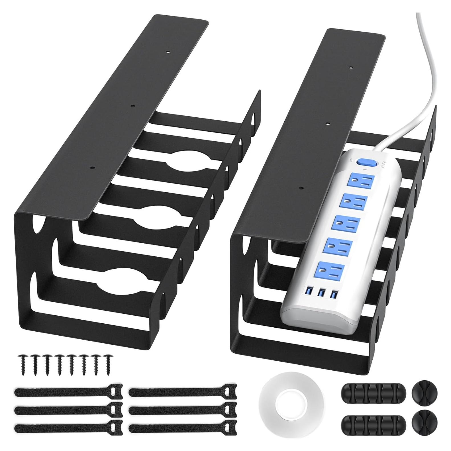 Delamu Bandeja de Gestión de Cables Metal Negro 40 cm