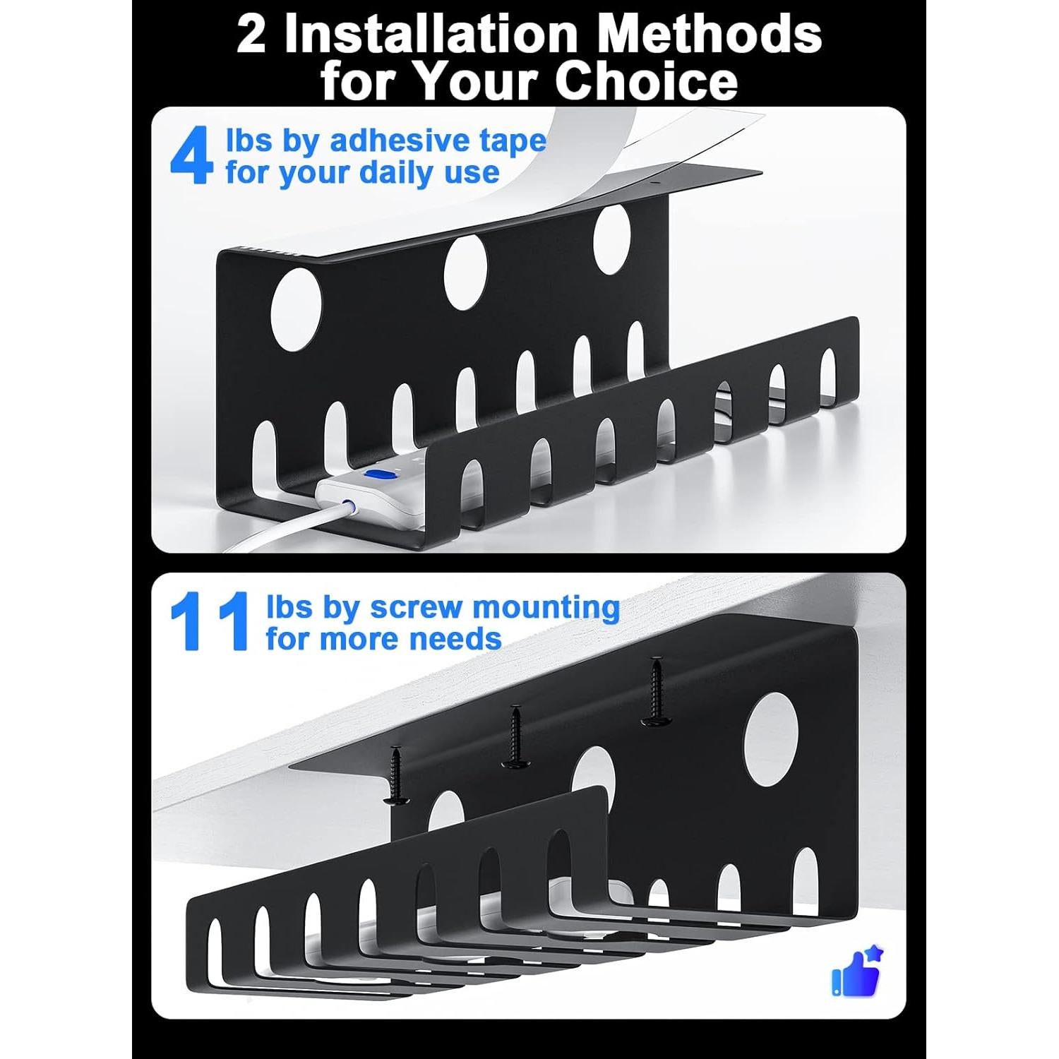 Delamu Bandeja de Gestión de Cables Metal Negro 40 cm