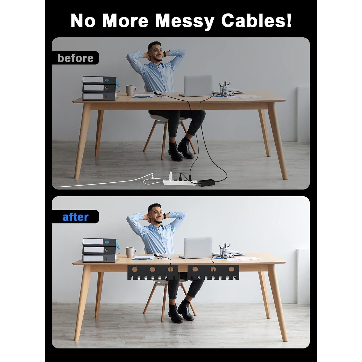 Delamu Bandeja de Gestión de Cables Metal Negro 40 cm