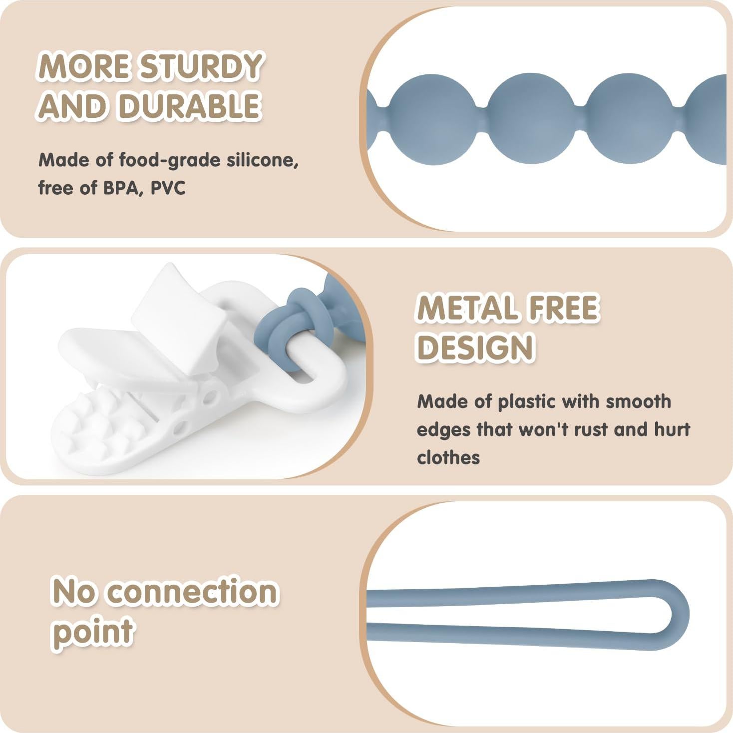 Clip para Chupetes de Silicona 100% Grado Alimenticio - 4 Piezas