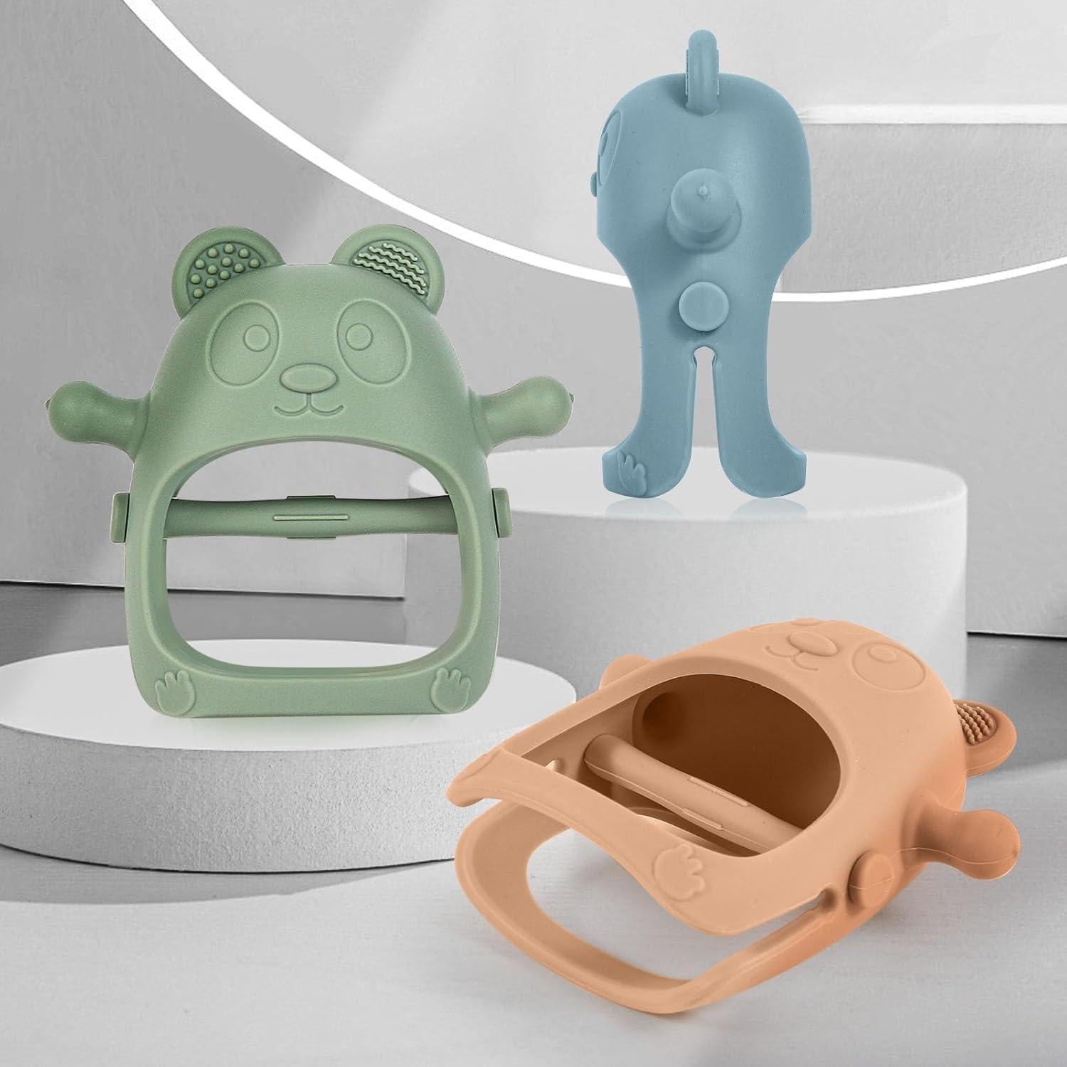 Set de 3 Juguetes de Dentición Bebés Silicona Azul 0-6 Meses