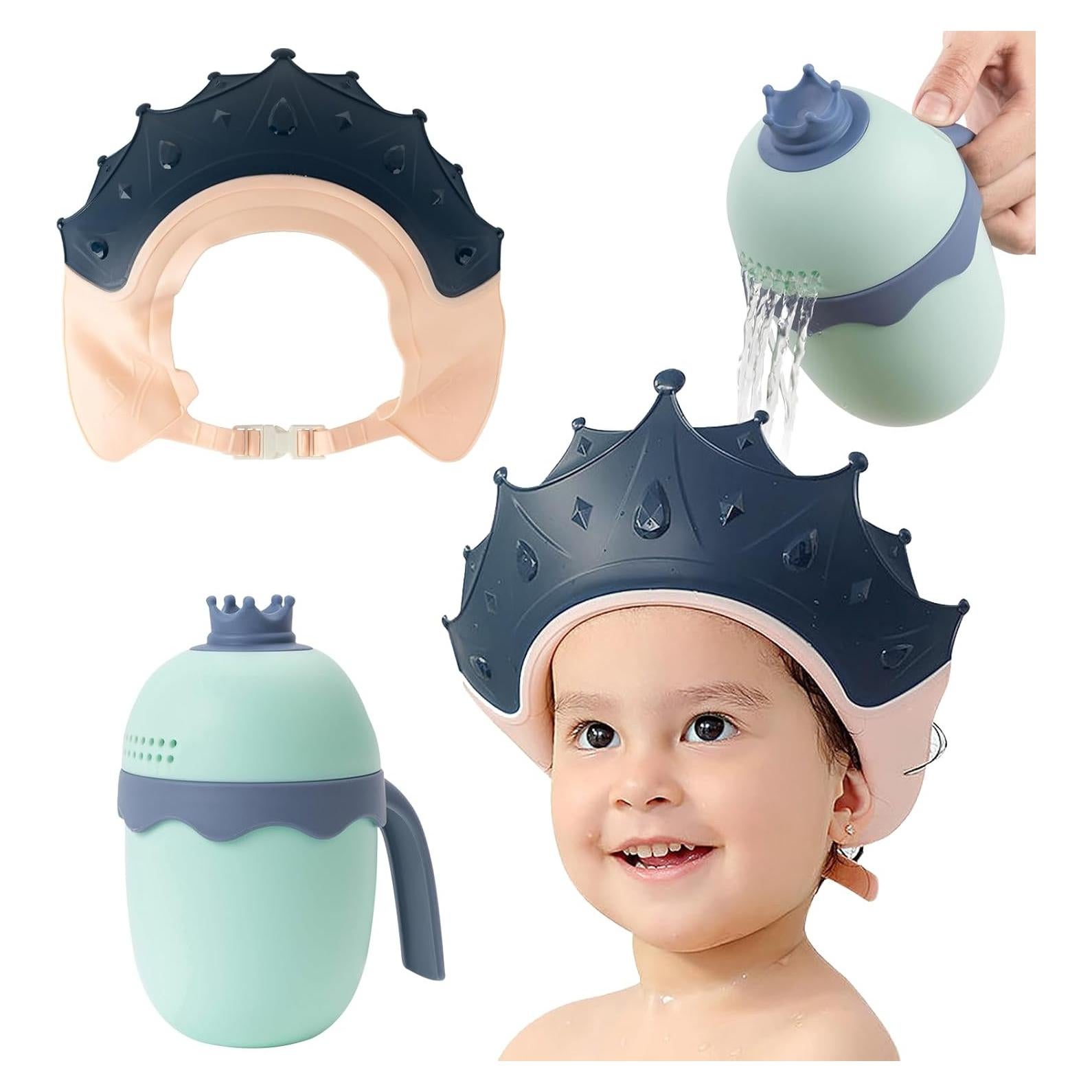 Gorro de Ducha para Bebés FUNUPUP con Taza de Enjuague Rosa y Azul