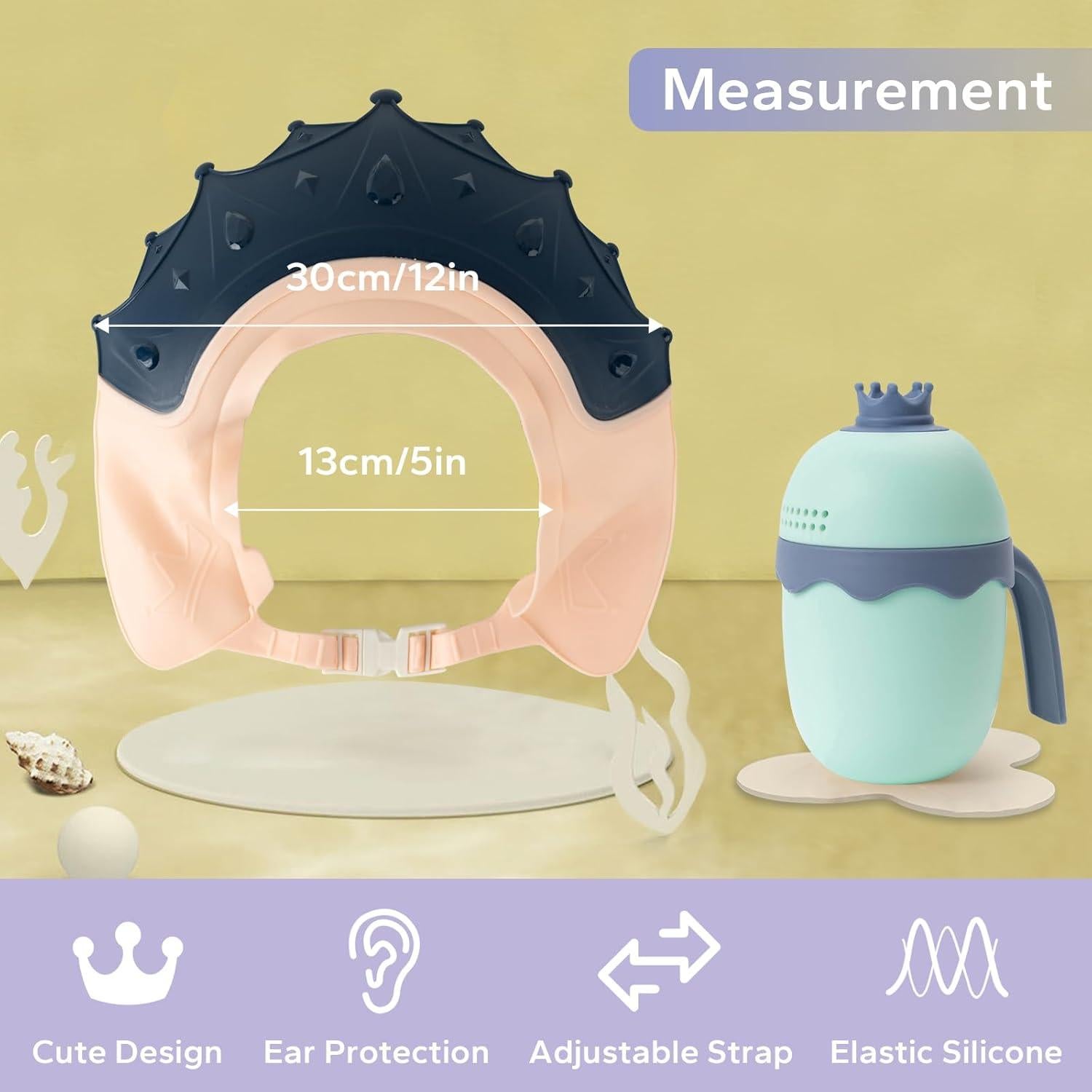 Gorro de Ducha para Bebés FUNUPUP con Taza de Enjuague Rosa y Azul