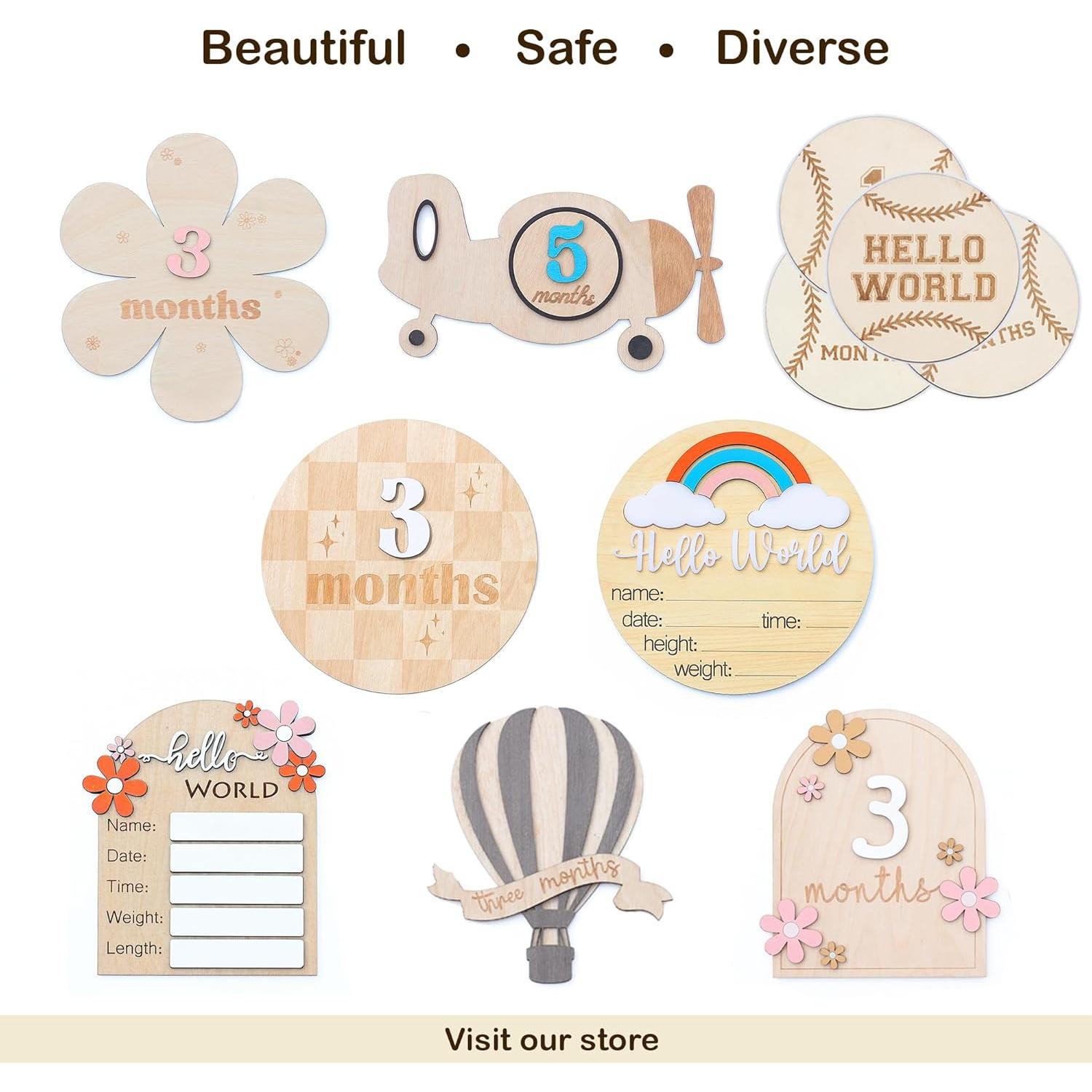 Tarjetas de Hitos Mensuales para Bebés HONOCOOLS - Madera