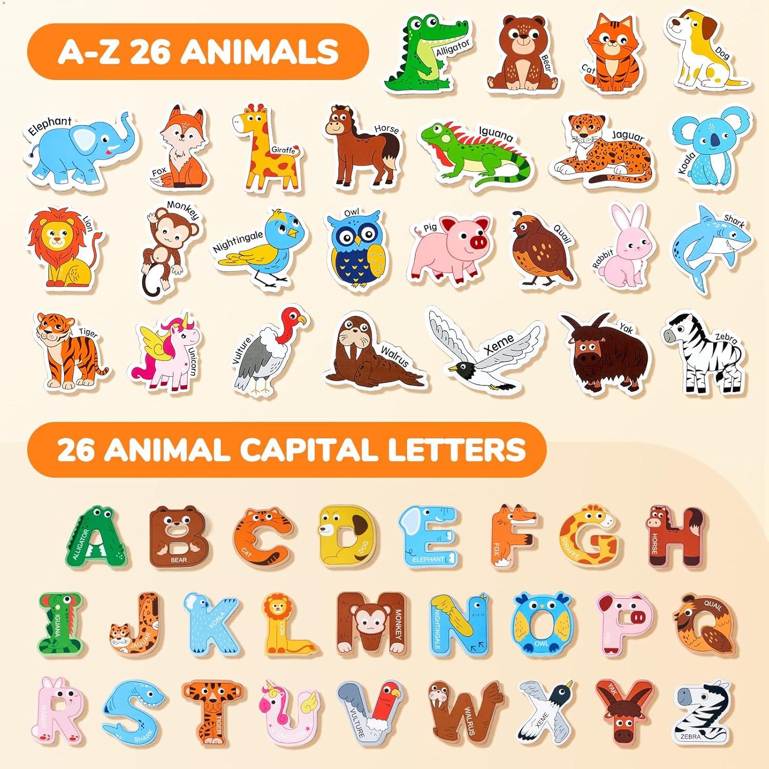 Imanes de Nevera JoyCat para Niños - 26 Animales y Letras