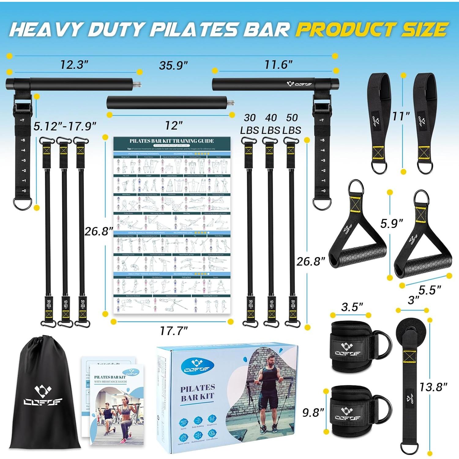 Kit de Barra de Pilates COFOF con Bandas de Resistencia 30-240 LBS