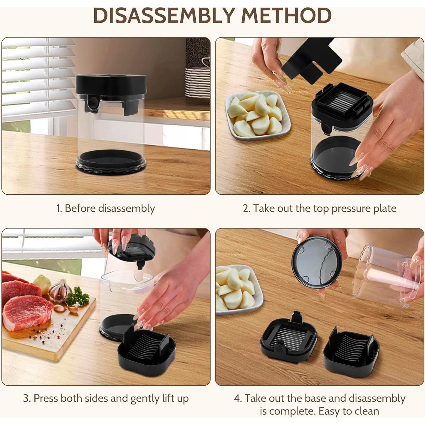 Cortador de Ajo CEHNCEH Manual, Acero Inoxidable, Negro