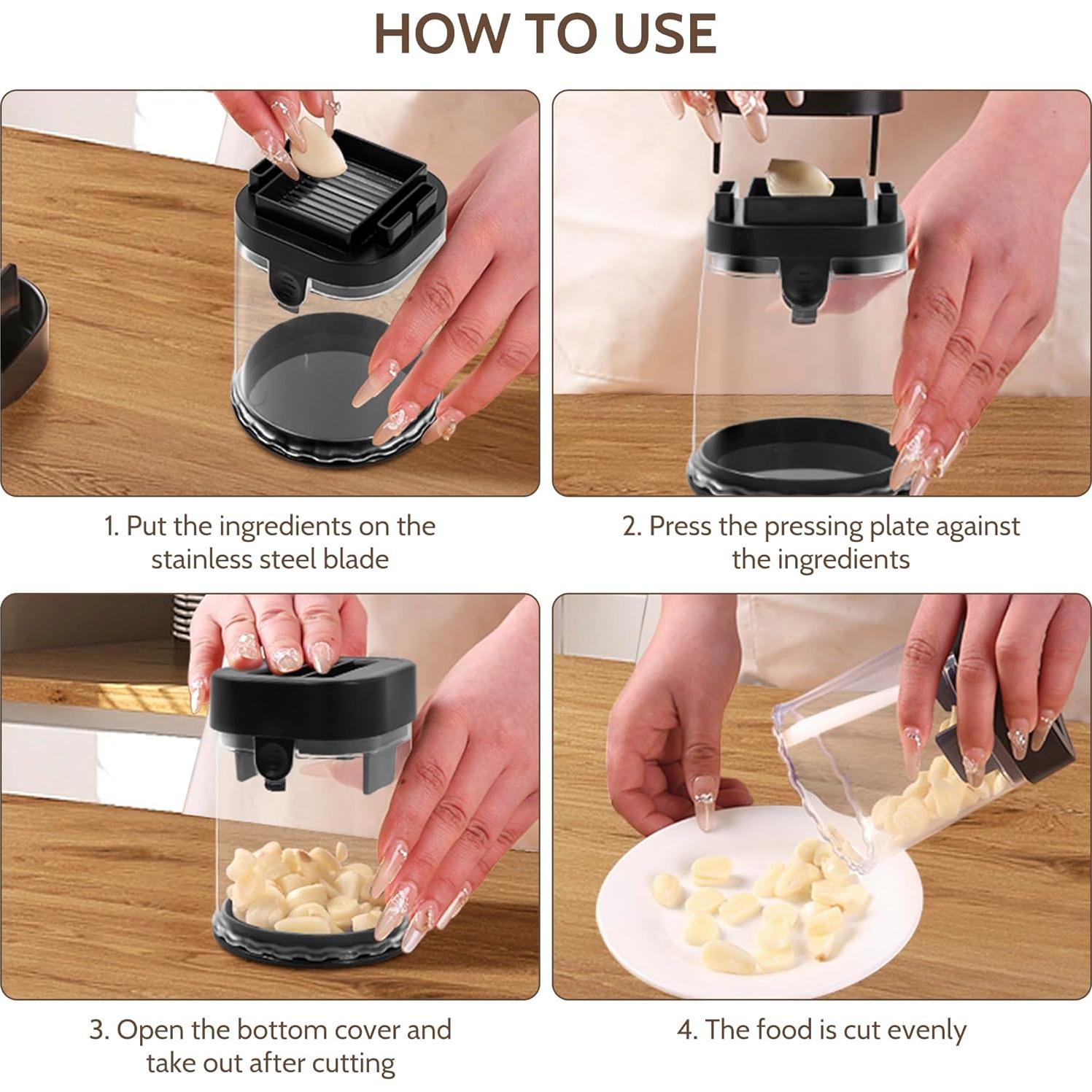 Cortador de Ajo CEHNCEH Manual, Acero Inoxidable, Negro