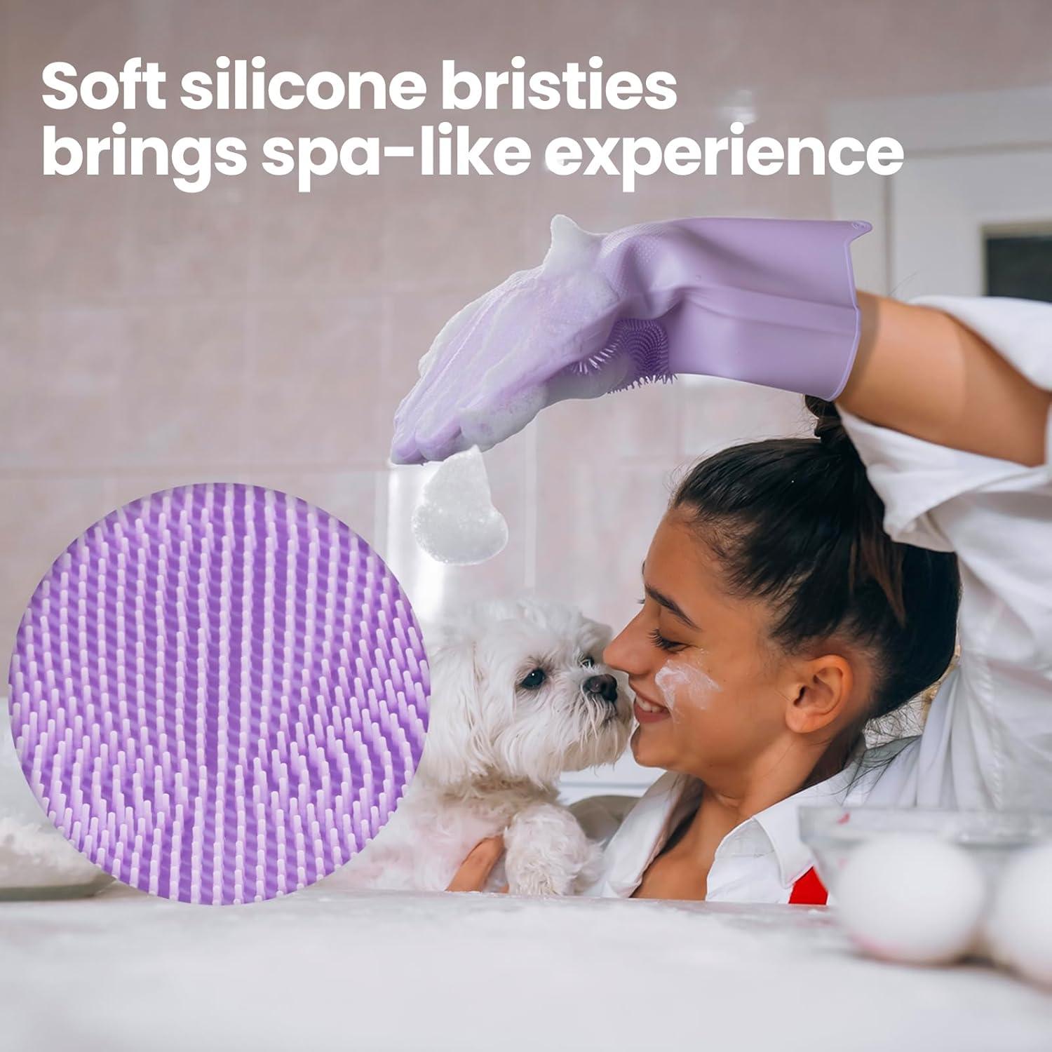 Guantes de Silicona DELOMO para Lavar Mascotas 29.9cm Púrpura