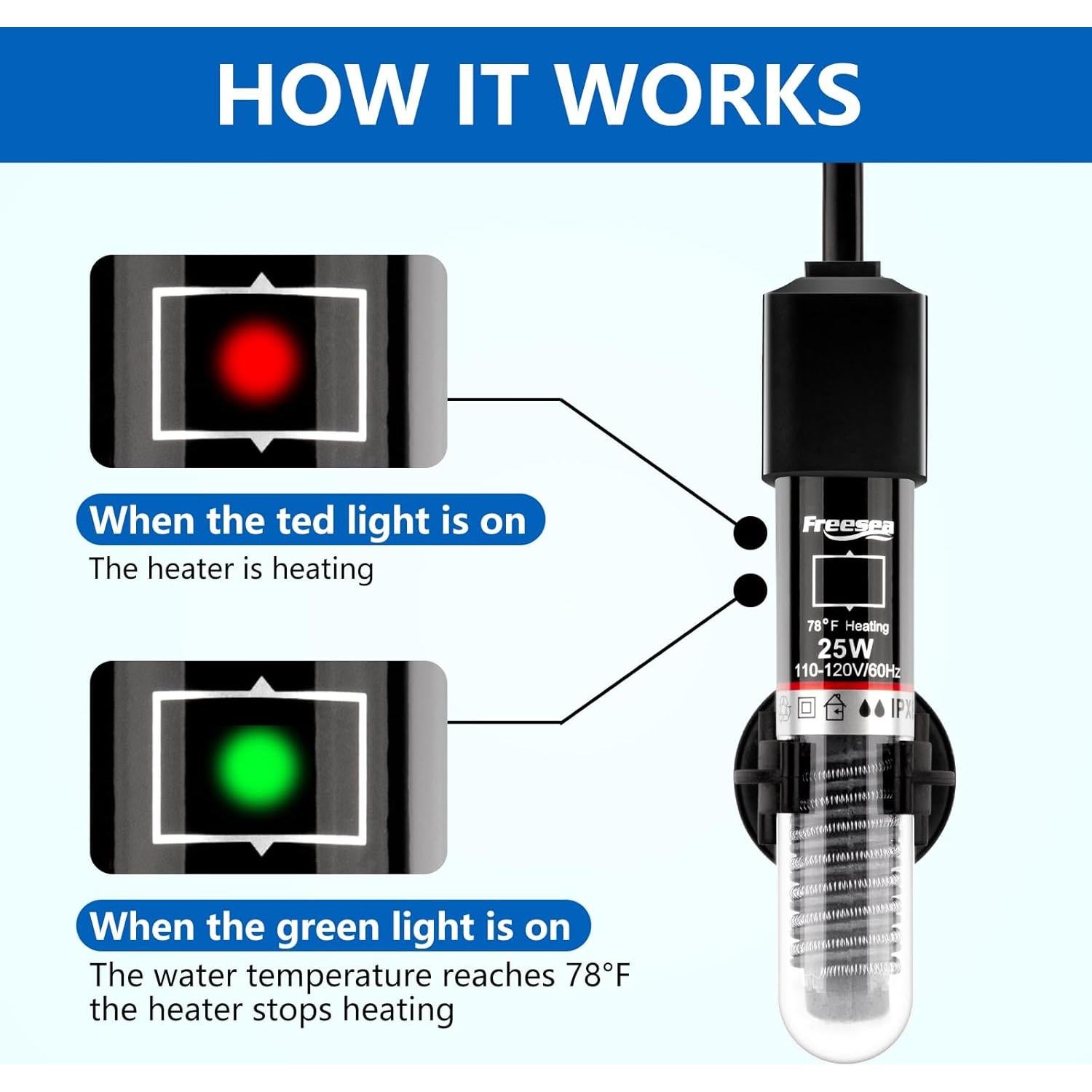Calentador de Acuario FREESEA 25W Sumergible para Betta