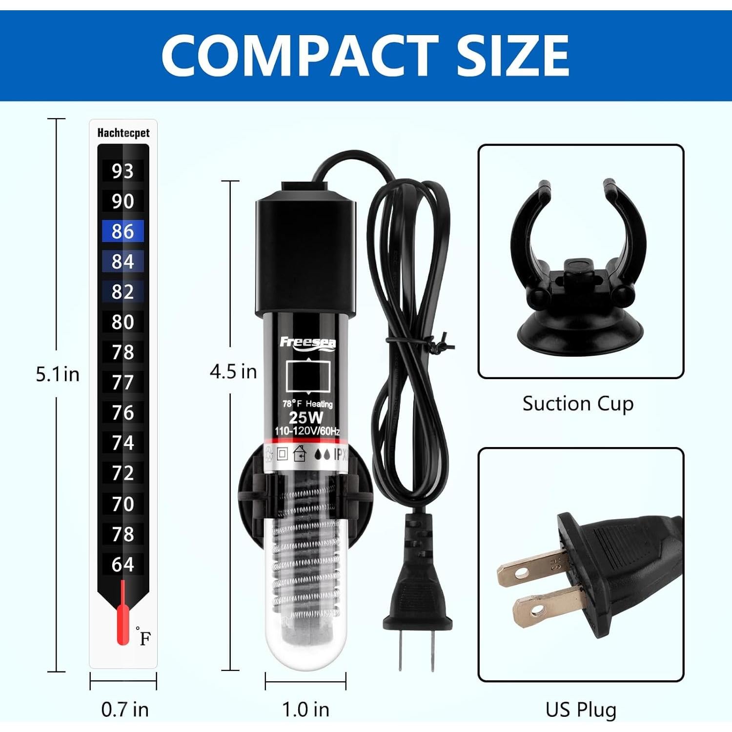 Calentador de Acuario FREESEA 25W Sumergible para Betta