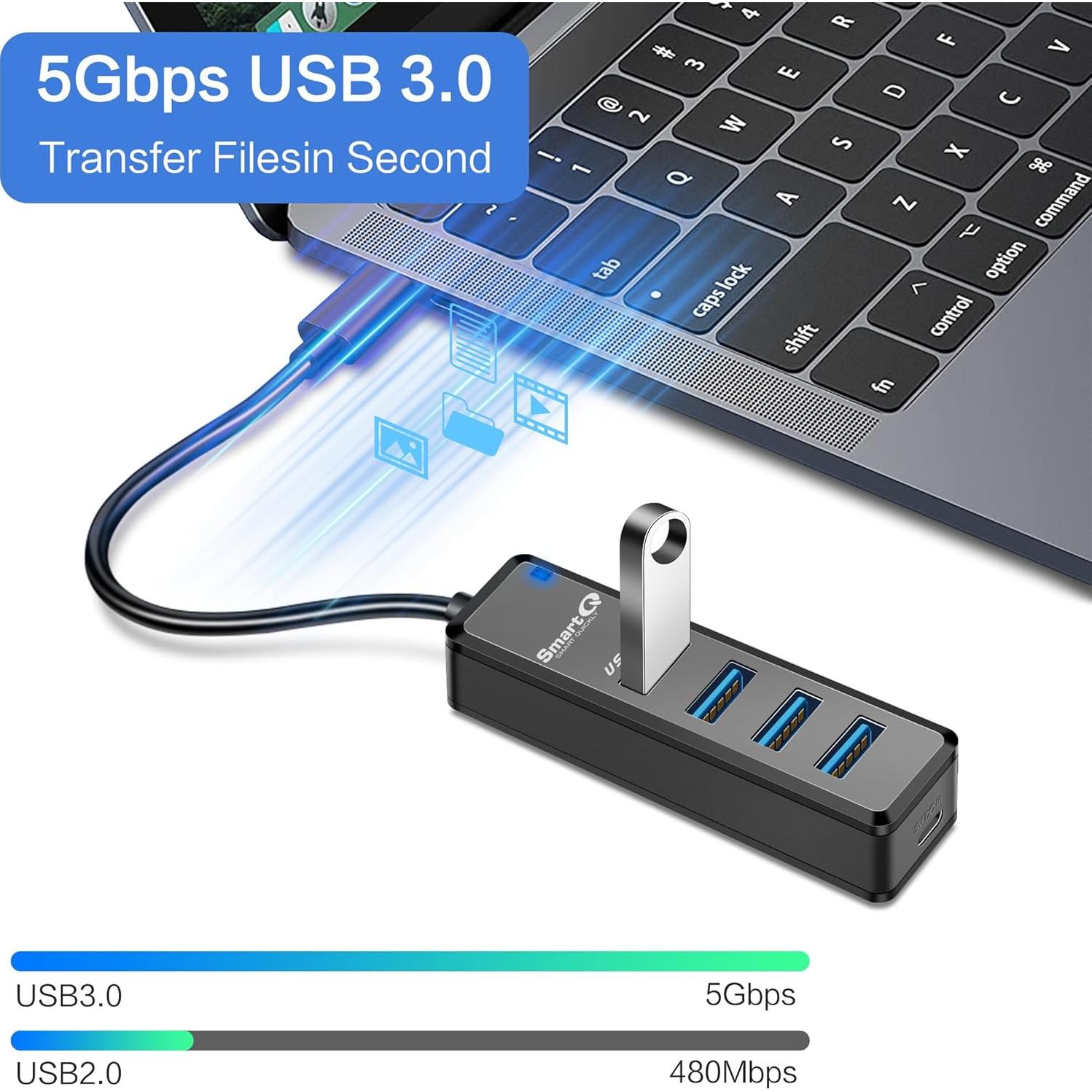 Hub USB 3.0 SmartQ H302 de 4 Puertos con Carga Micro-B