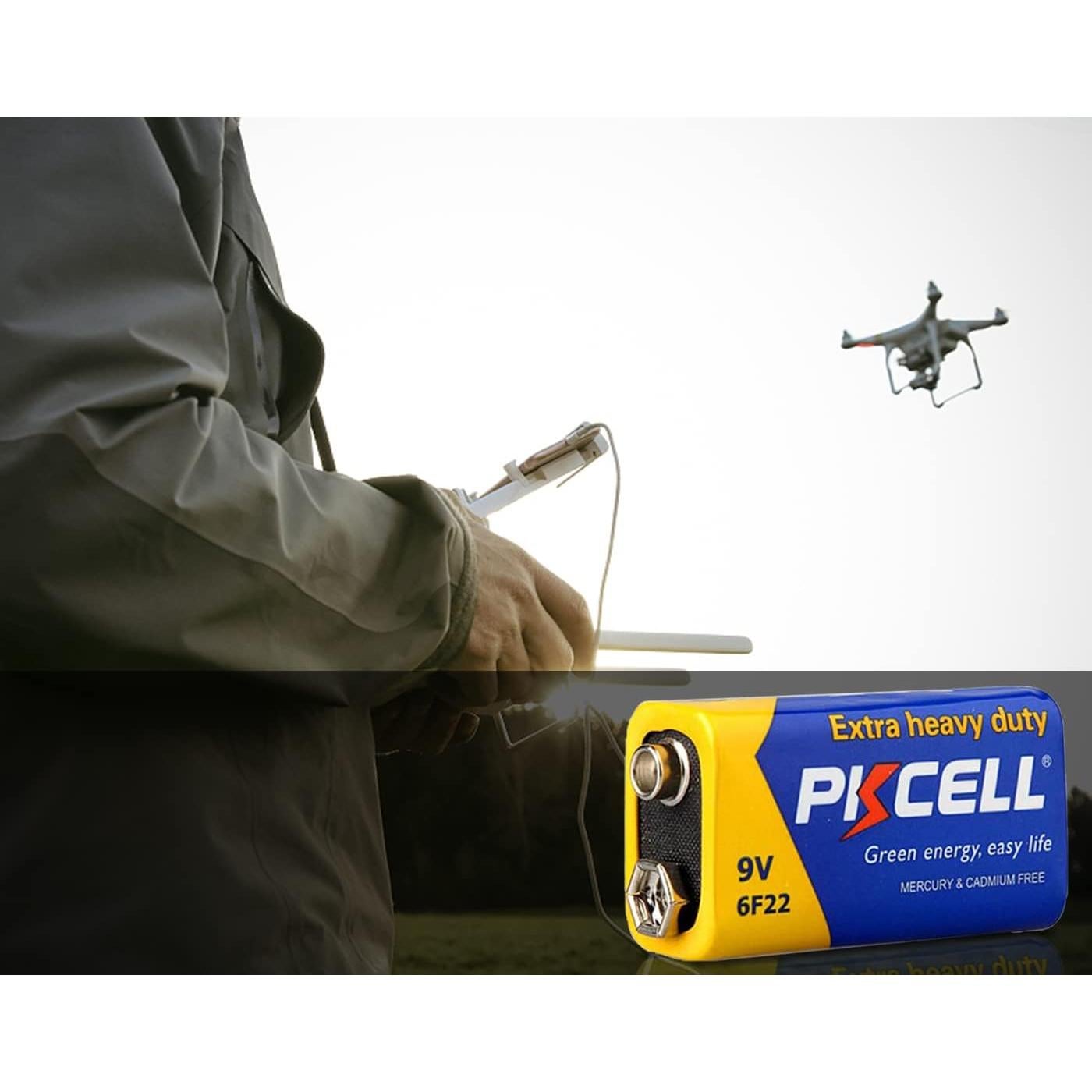 Batería 9V PKCELL 6F22 Carbono Zinc Ultra Duradera - Paquete de 10