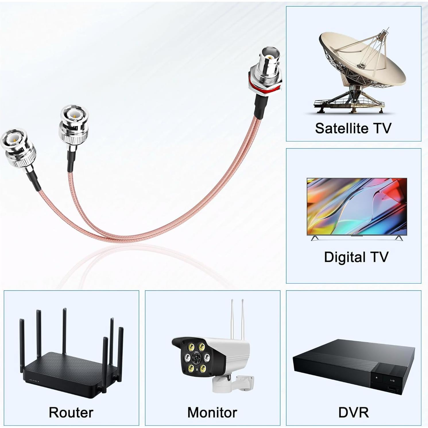 Cable Divisor Coaxial BNC MEIRYFA 34cm 50Ohm Hembra a Doble Macho