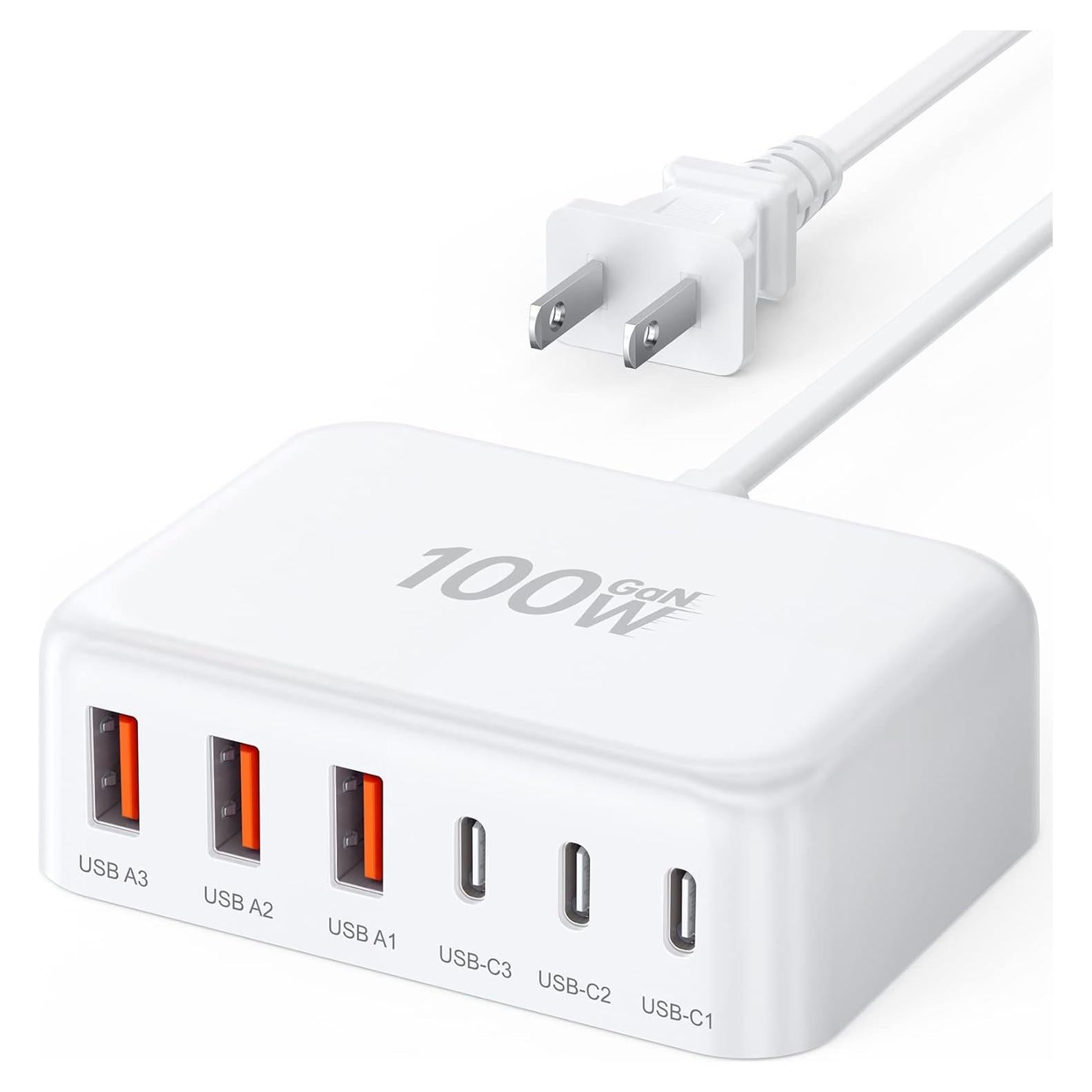 Cargador Rápido USB C 100W BREEKET 6 Puertos Compacto