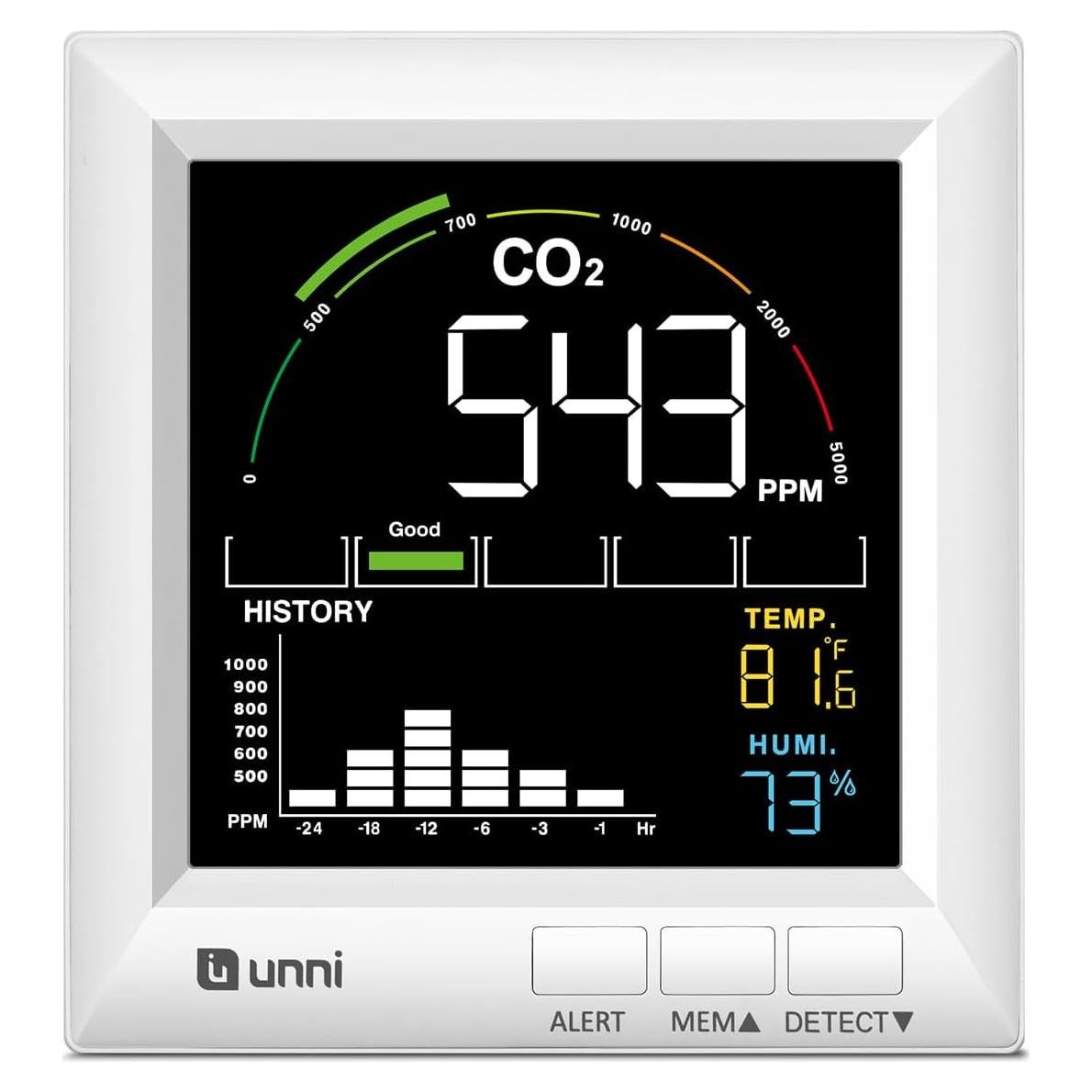 Detector de CO2 U UNNI UN0601S para el Hogar, Monitor de Calidad del Aire
