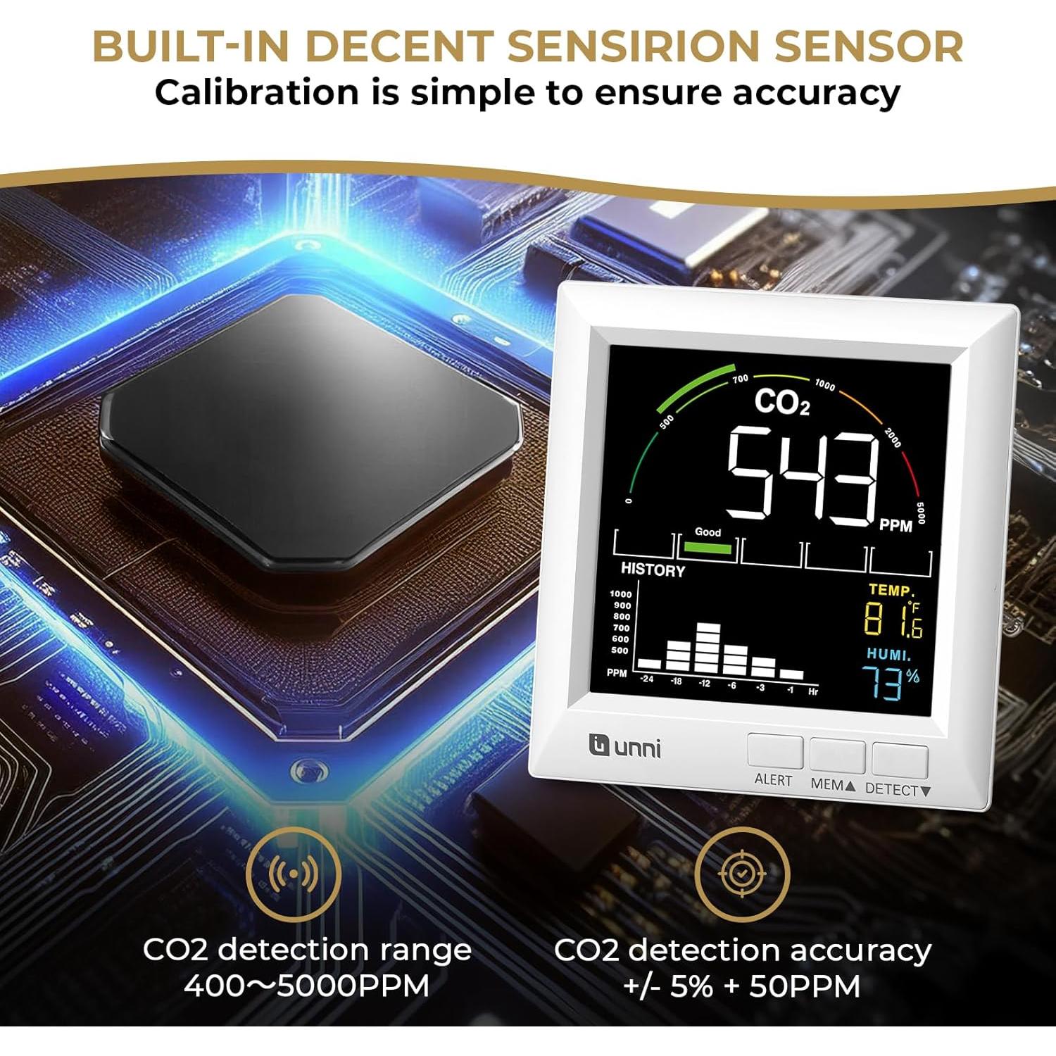 Detector de CO2 U UNNI UN0601S para el Hogar, Monitor de Calidad del Aire