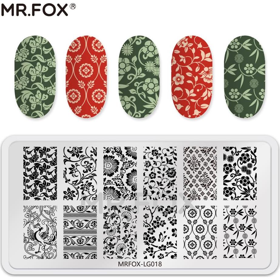 Juego de 6 Placas de Uñas Estampadas Dragón Chino 12x6cm