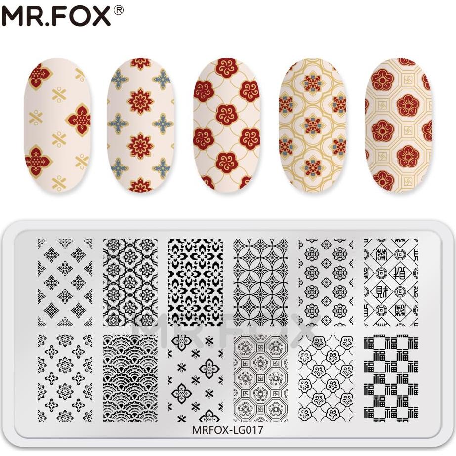 Juego de 6 Placas de Uñas Estampadas Dragón Chino 12x6cm