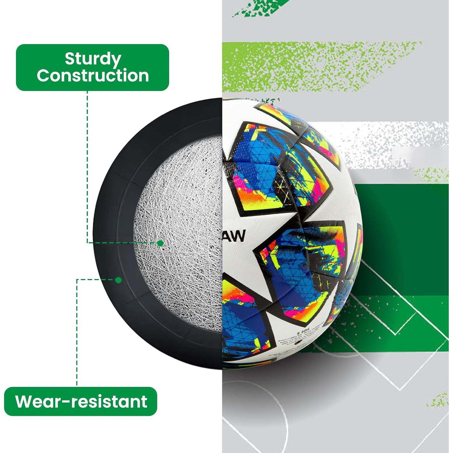 Balón de Fútbol ZWAW Tamaño 5 Cuero PU Impermeable con Bomba