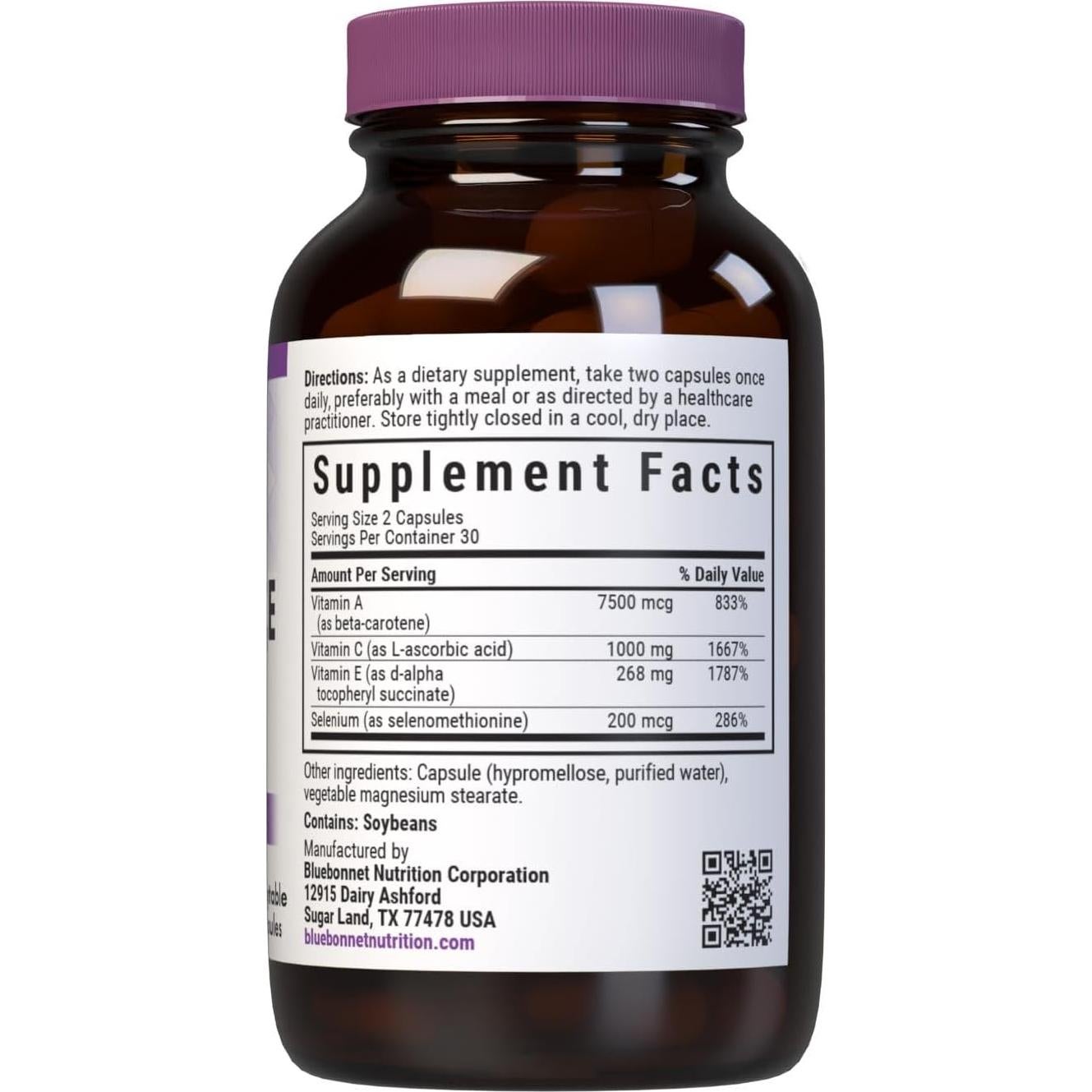 Cápsulas Vegetales BlueBonnet Beta Caroteno C E Selenio 60 Uds