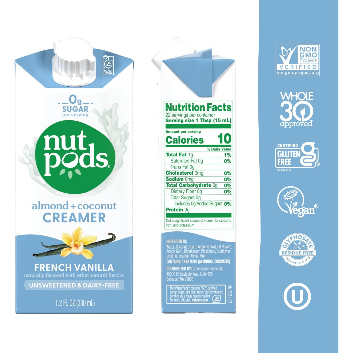 Crema de Café Sin Azúcar Nutpods Vainilla Francesa 4x11.2oz