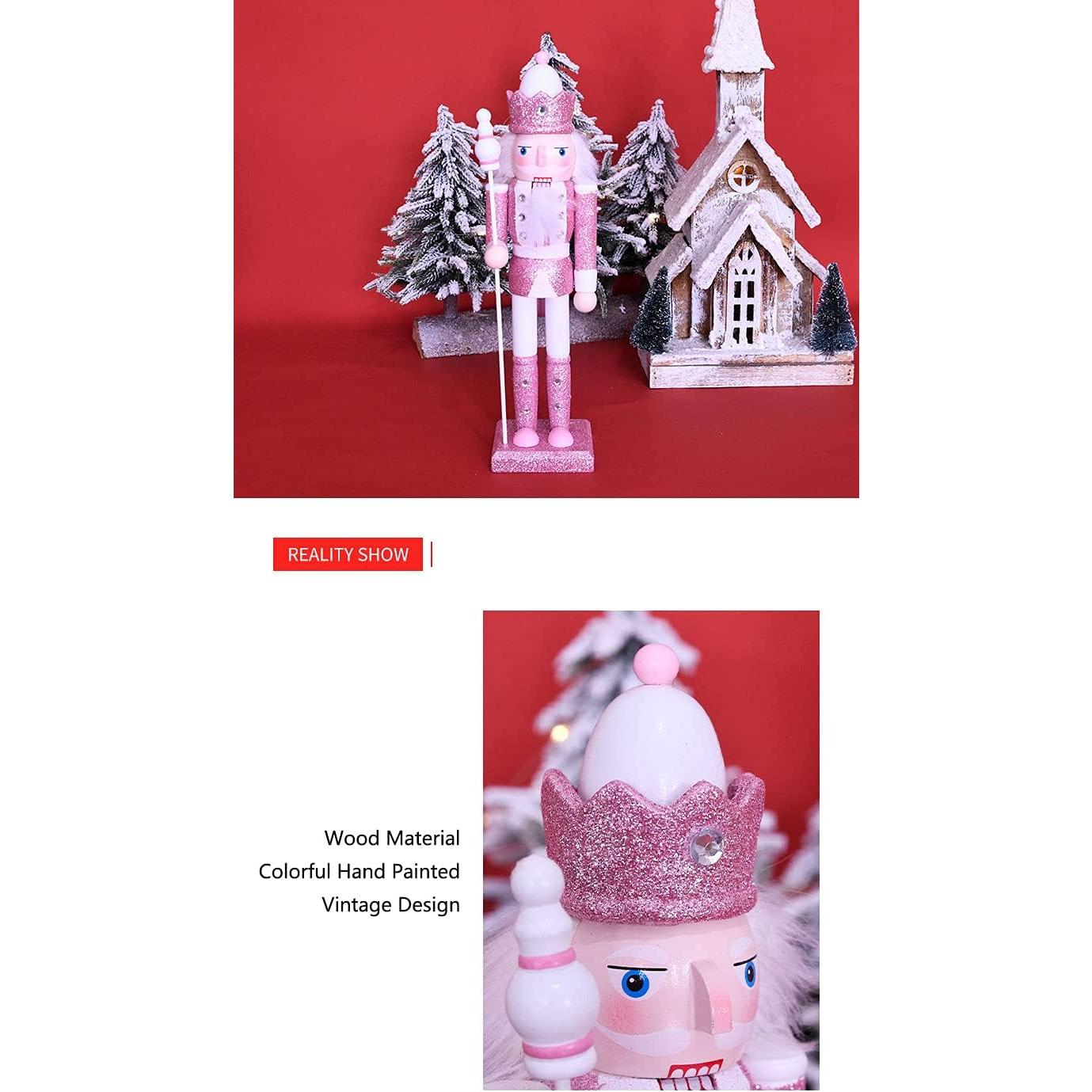 Figura Soldado de Nuez Rosa 30cm Madera Decoración Navideña