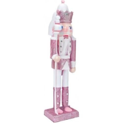 Figura Soldado de Nuez Rosa 30cm Madera Decoración Navideña