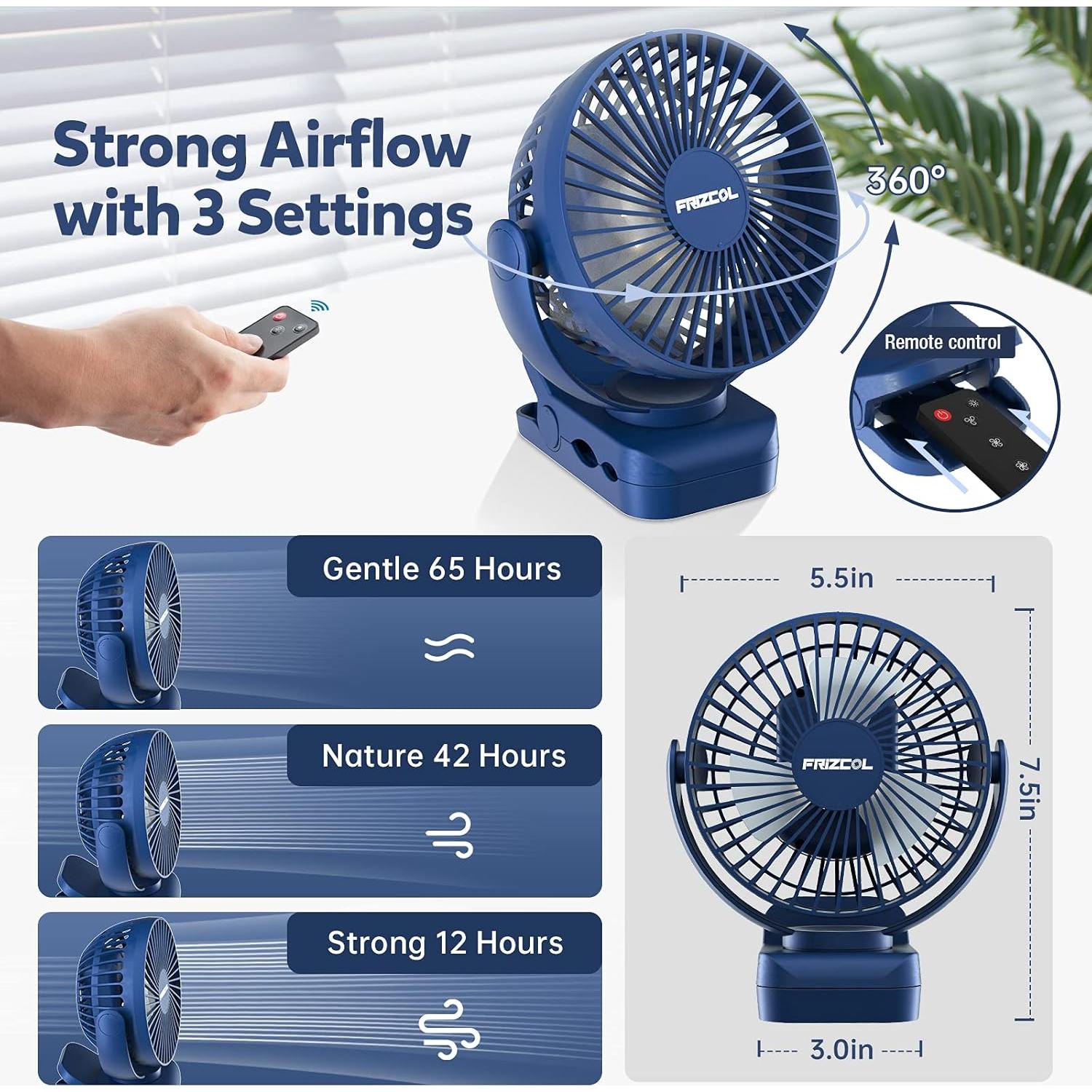 Ventilador de Clip FRIZCOL 12000mAh Recargable con LED