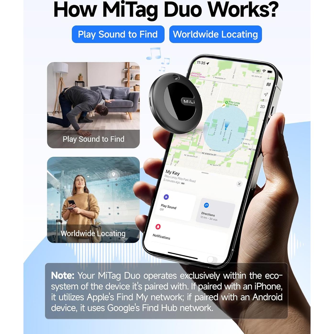 MiTag Duo - Rastreador Bluetooth IP67 para iOS y Android