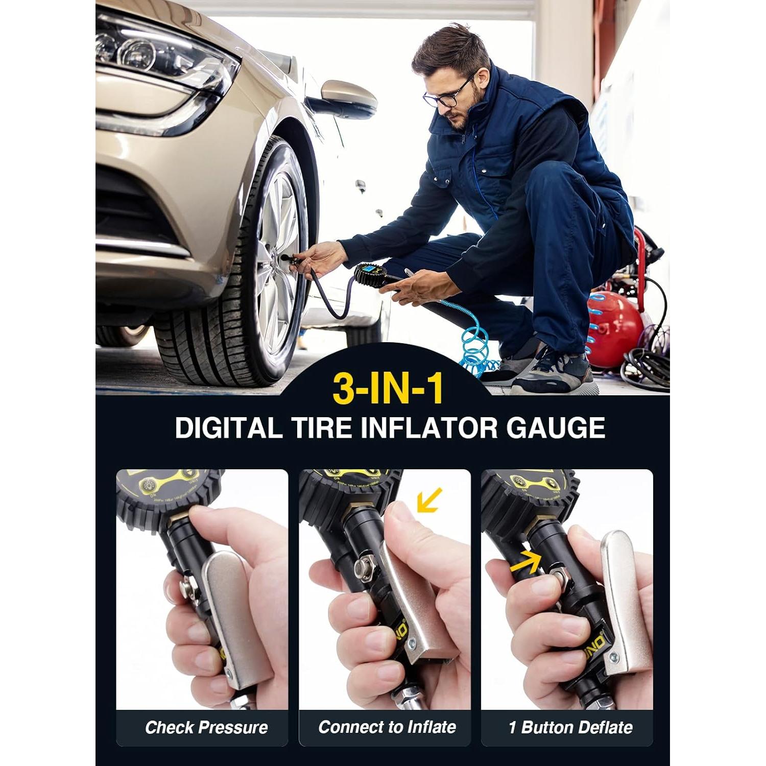 Inflador de Neumáticos Digital AZUNO TIG200D con Manómetro