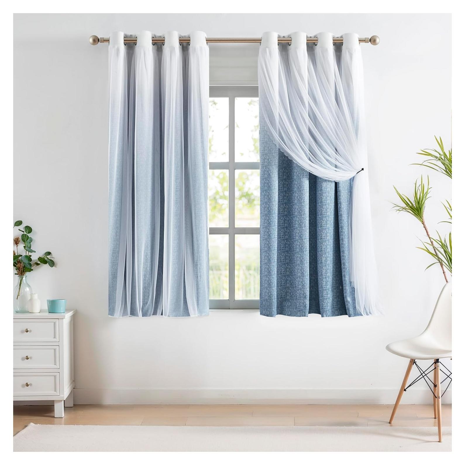 Cortinas de Oscurecimiento Total Amzdecor 132x160 cm Azul