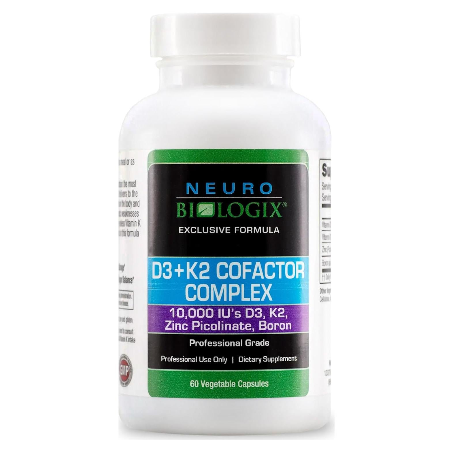 Complejo Cofactor D3+K2 Neurobiologix 60 Cápsulas - Vitamina D3, K2, Zinc