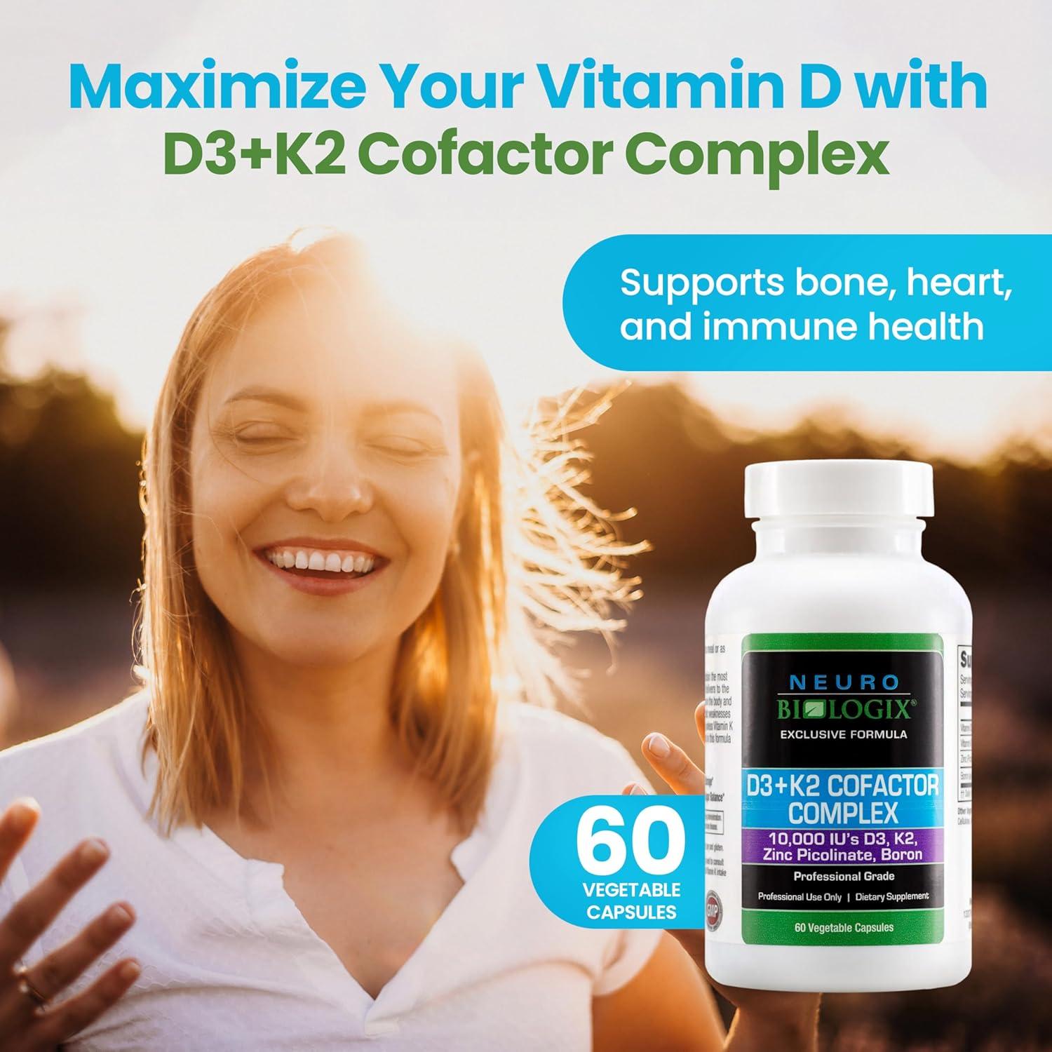 Complejo Cofactor D3+K2 Neurobiologix 60 Cápsulas - Vitamina D3, K2, Zinc