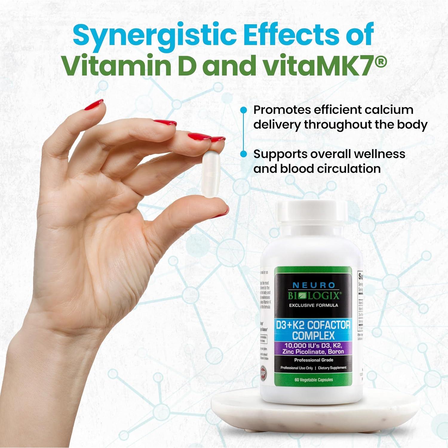 Complejo Cofactor D3+K2 Neurobiologix 60 Cápsulas - Vitamina D3, K2, Zinc