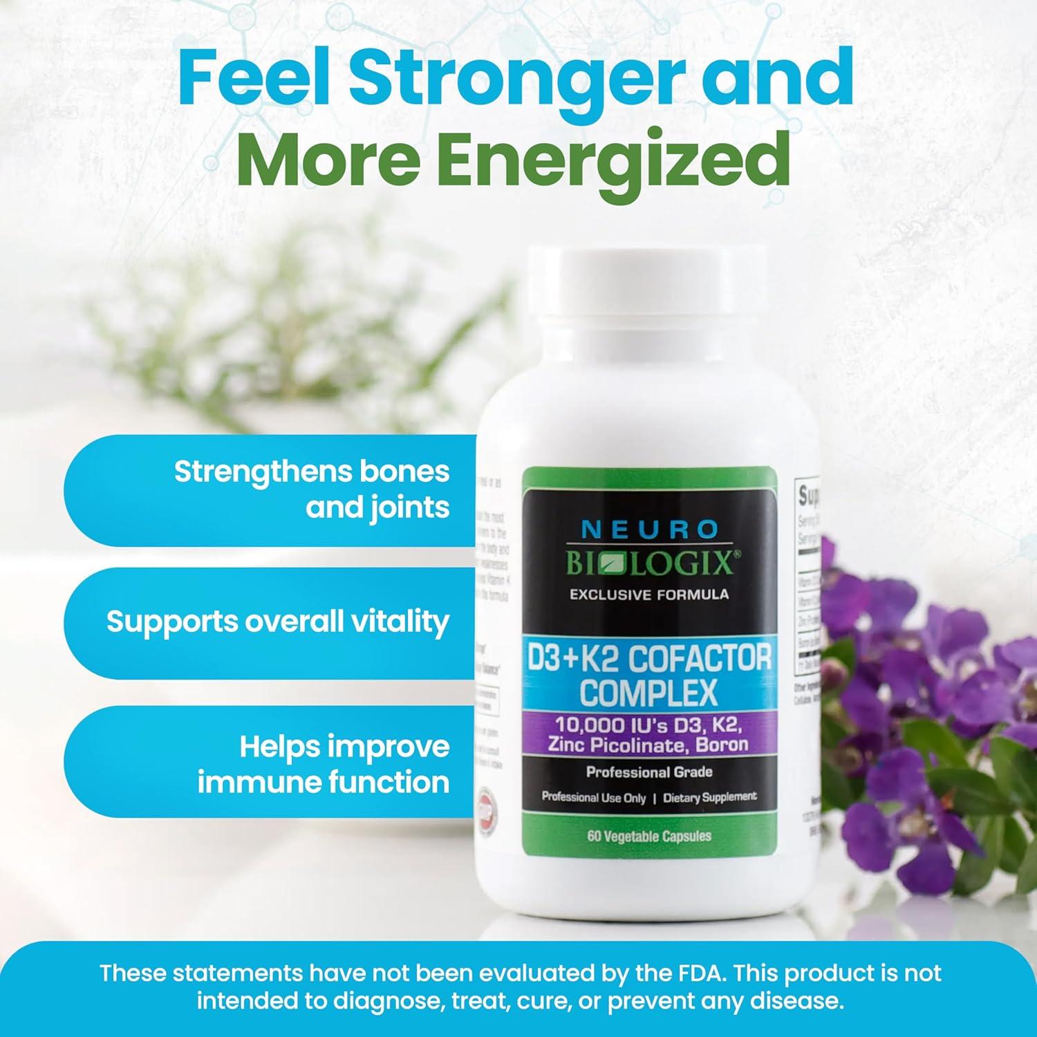 Complejo Cofactor D3+K2 Neurobiologix 60 Cápsulas - Vitamina D3, K2, Zinc