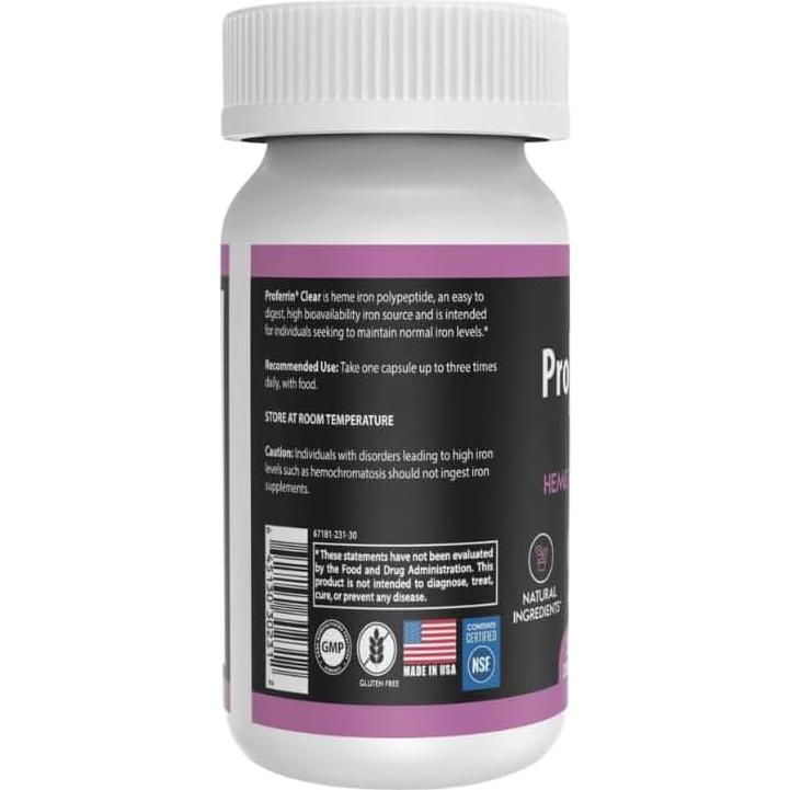 Proferrin Clear 30 Cápsulas de Hierro Heme Natural - Alta Absorción