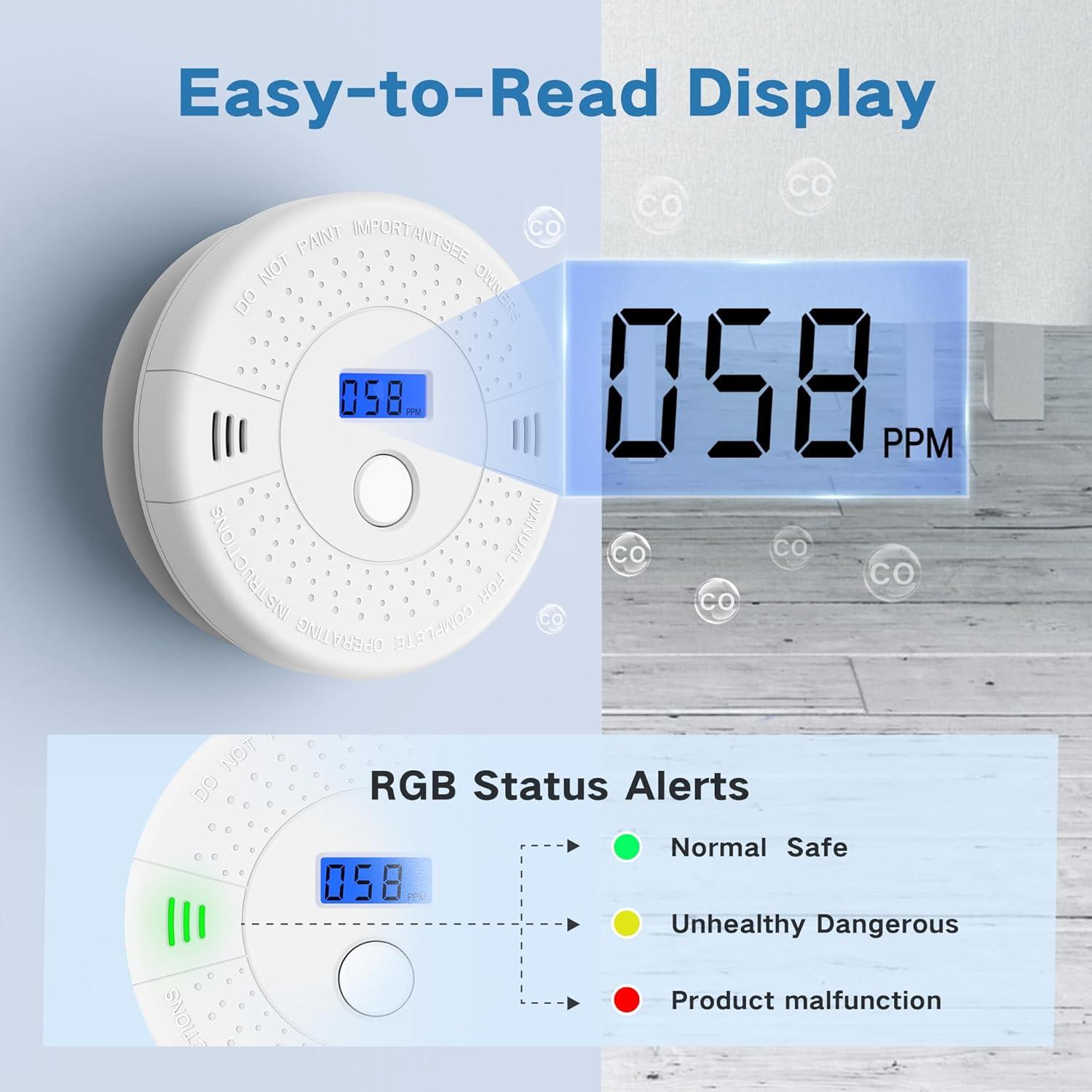 Detector de Humo y Monóxido de Carbono Siterwell GS888A, Paquete de 3