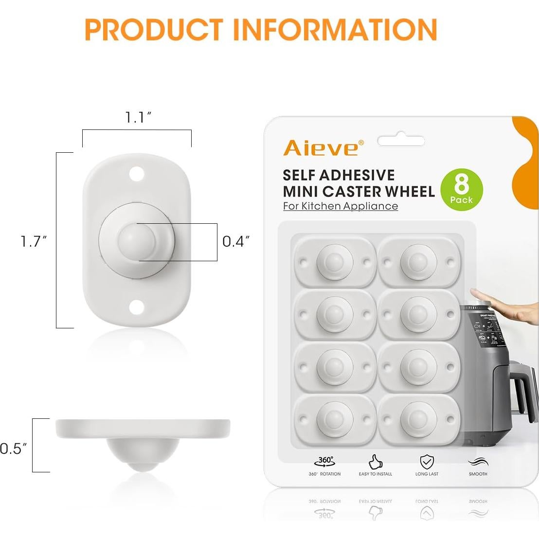 Ruedas Giratorias Aieve, Paquete de 8 Ruedas Autoadhesivas